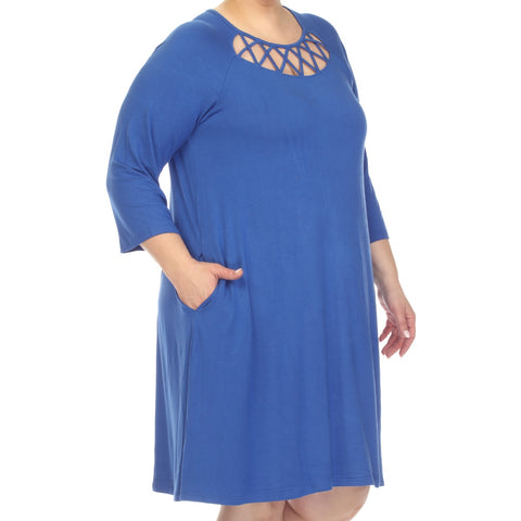 Plus Size Criss Cross Neckline Swing Midi Dress