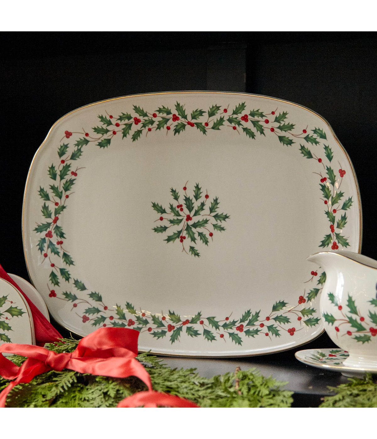  Lenox Holiday Oblong Platter - Ivory - Bonton