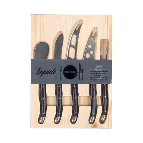 Laguiole 5-Piece Artisan Cheese Knife Set With Black Pakkawood Handles