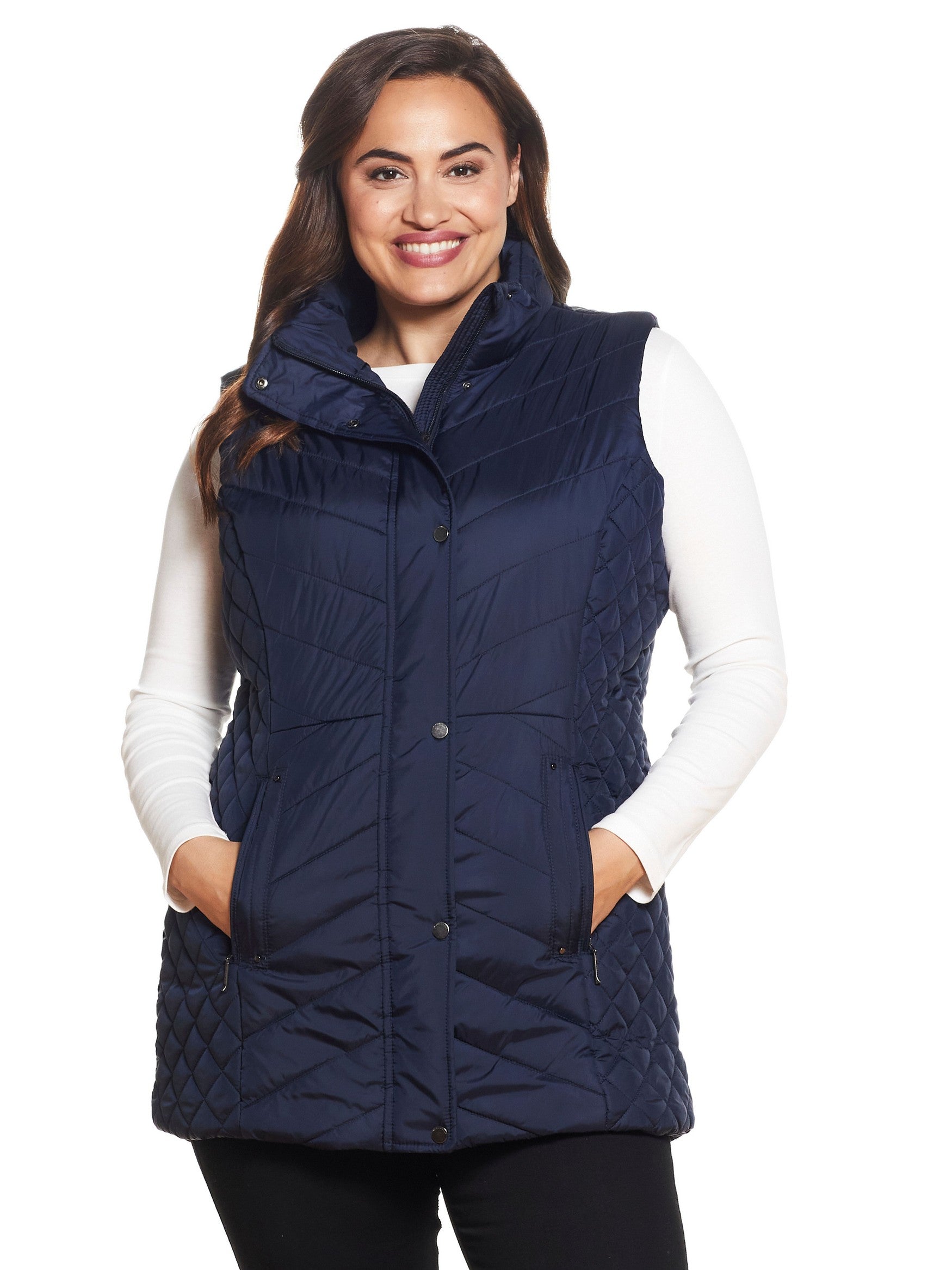  Weatherproof Plus Size Ladies Polyfill Puffer Vest - Navy - Bonton