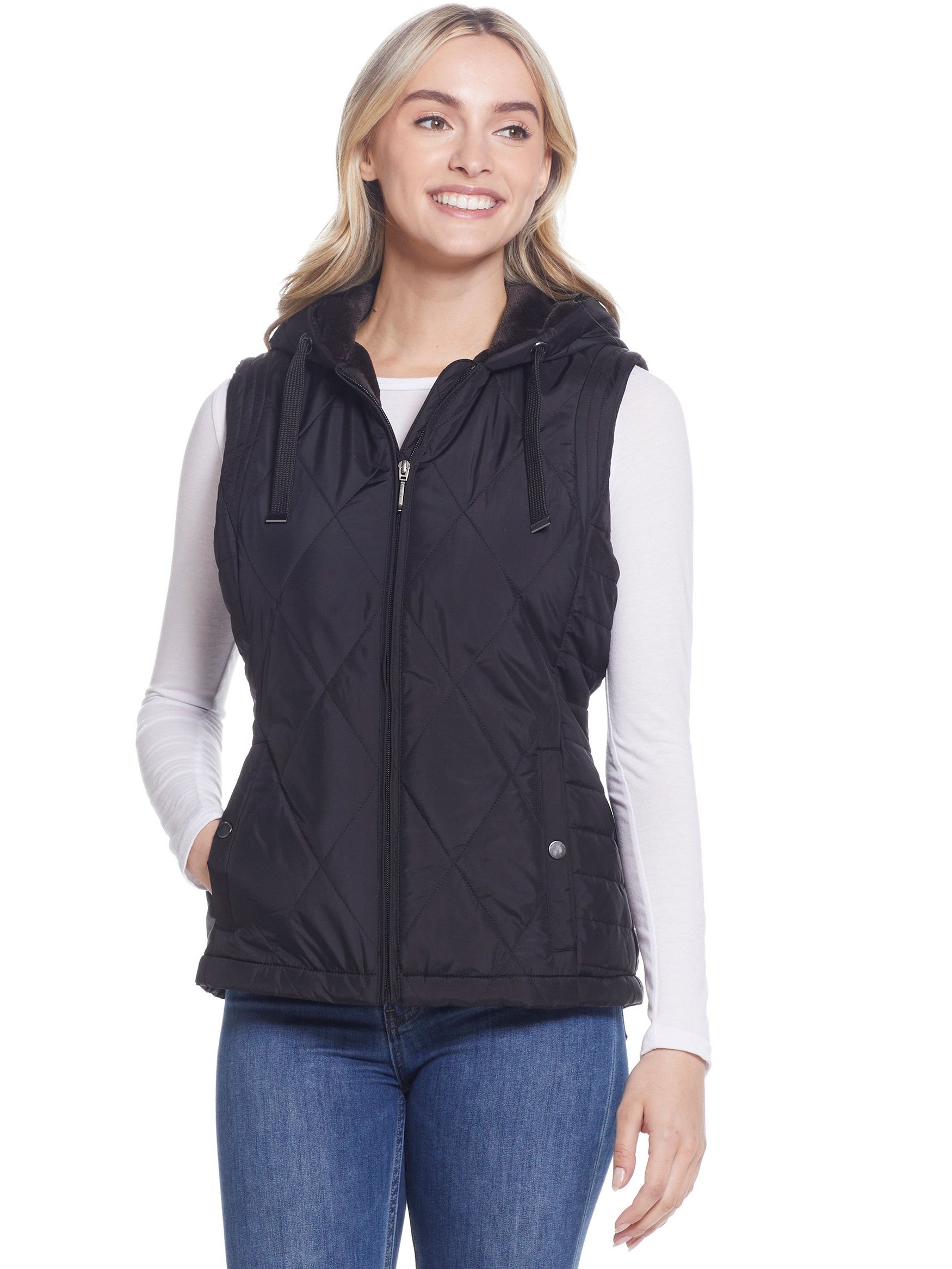  Weatherproof Hooded Ladies Quilted Vest - Black - Bonton