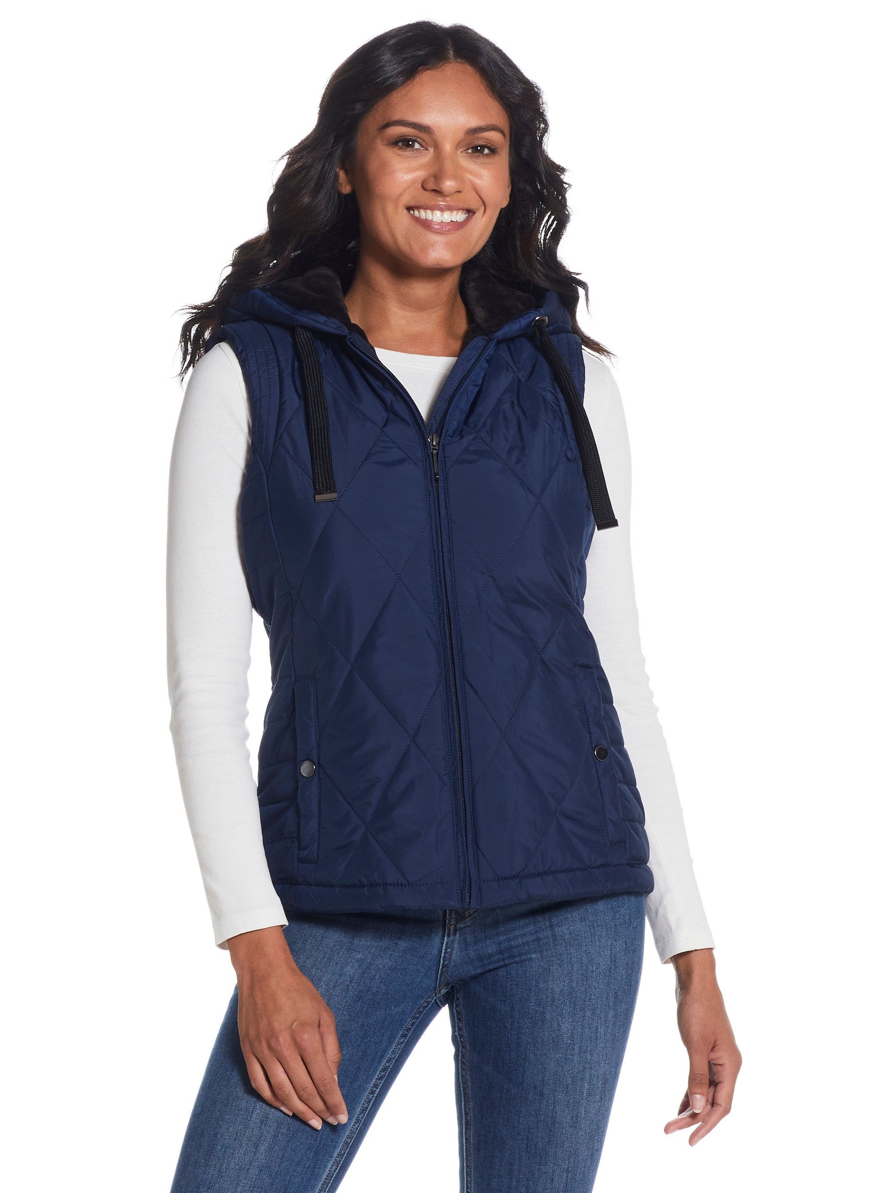  Weatherproof Hooded Ladies Quilted Vest - Navy - Bonton