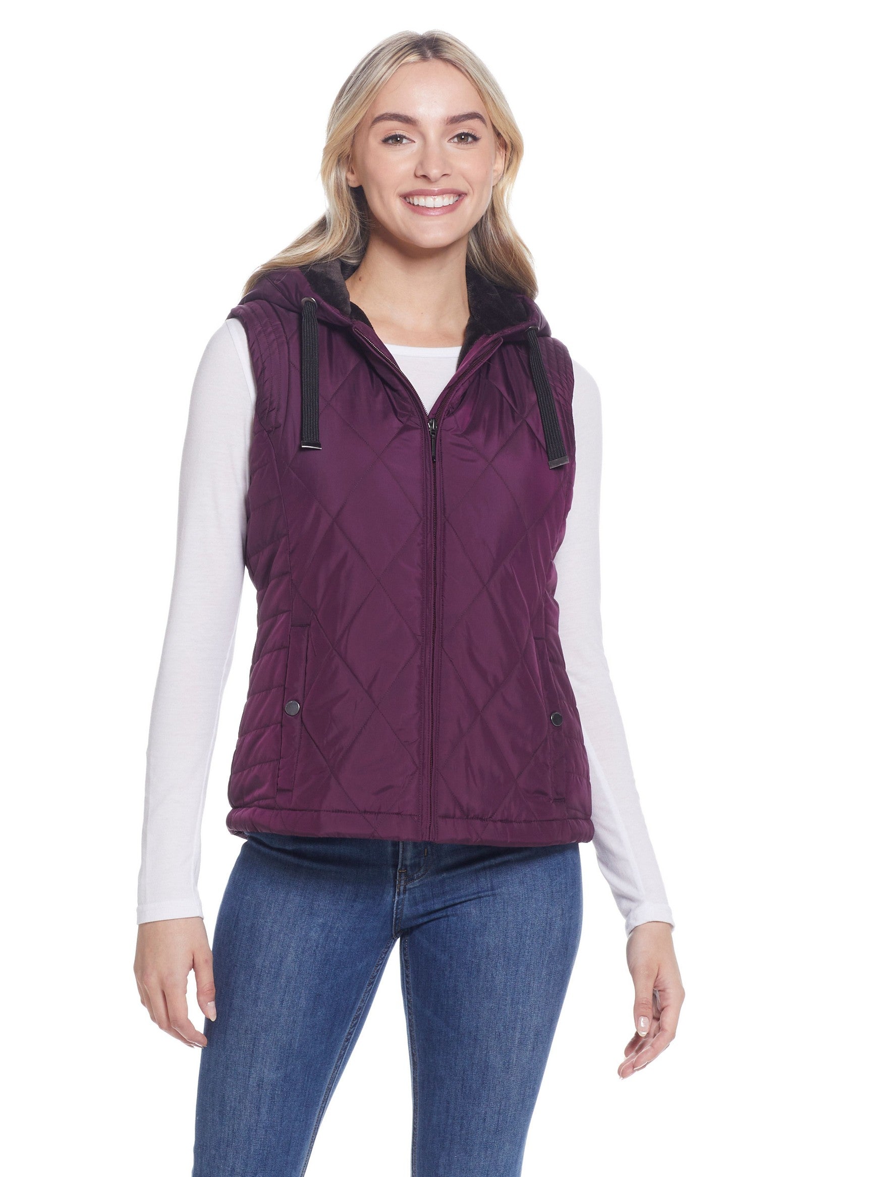  Weatherproof Hooded Ladies Quilted Vest - Crushed Berry - Bonton