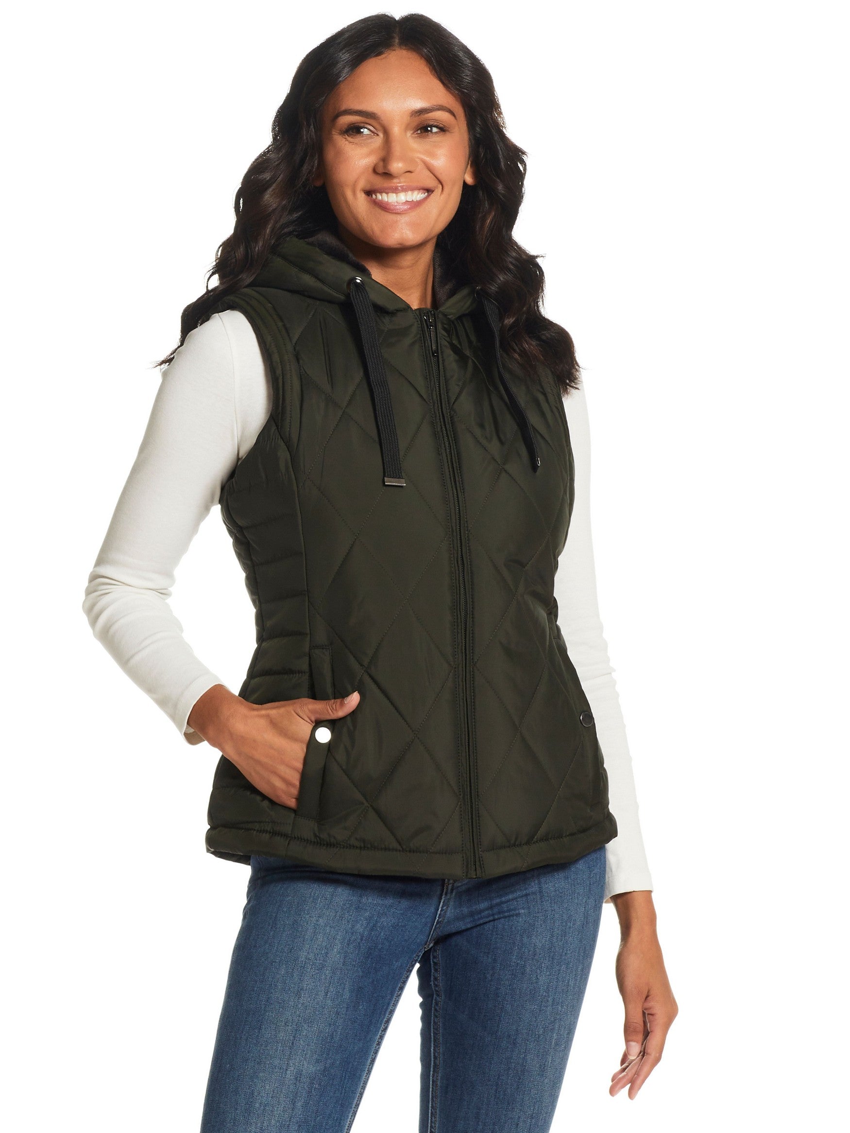  Weatherproof Hooded Ladies Quilted Vest - Spruce - Bonton