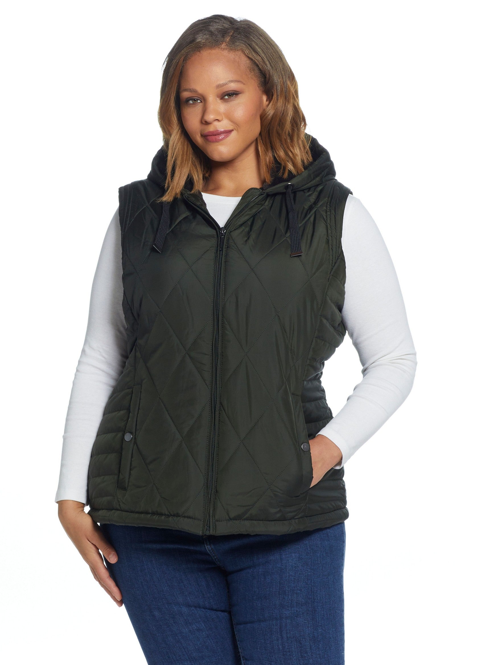  Weatherproof Plus Size Hooded Ladies Poly Quilted Vest - Spruce - Bonton