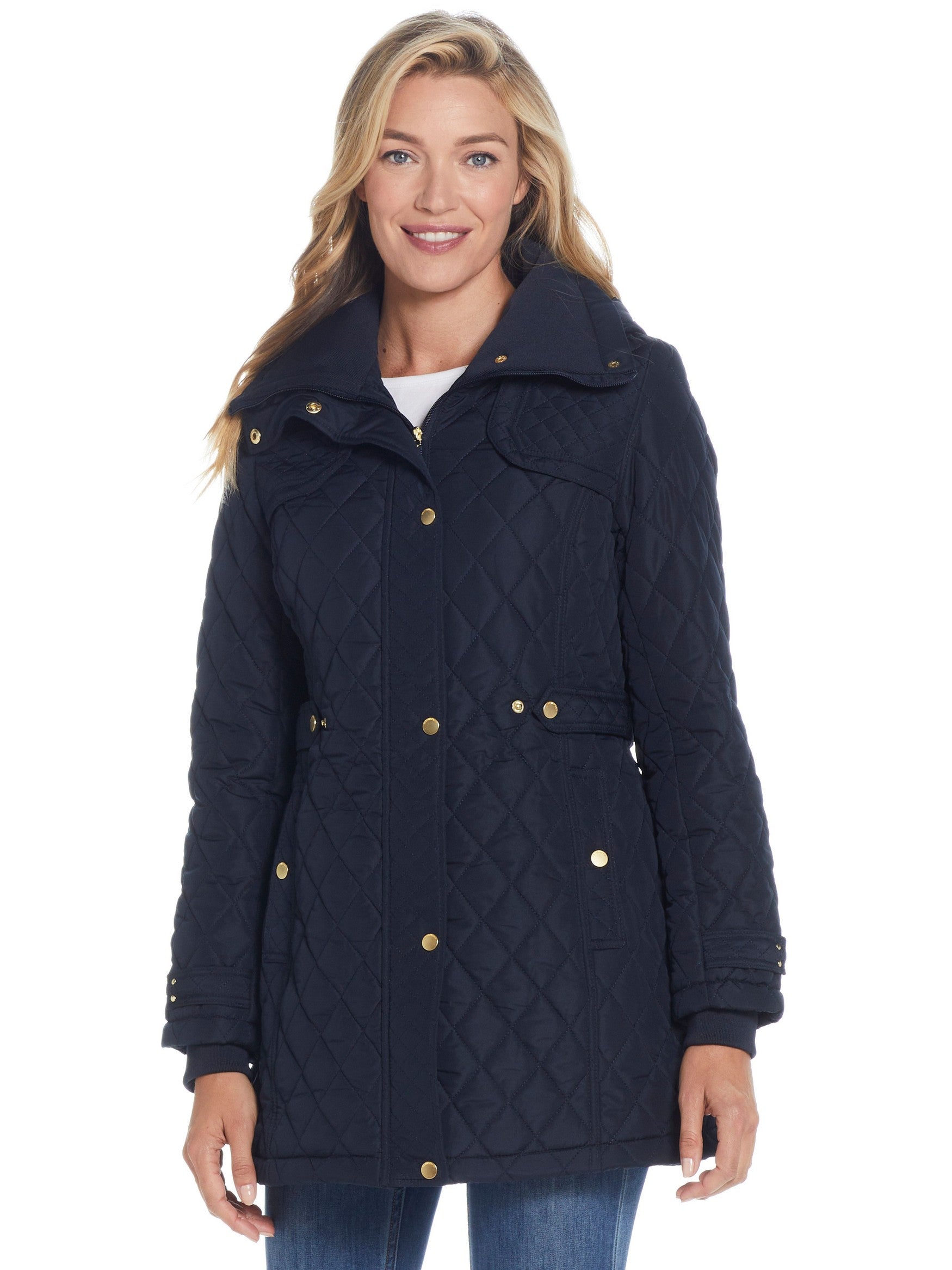  Weatherproof Quilted Hooded Jacket for Women - Navy - Bonton