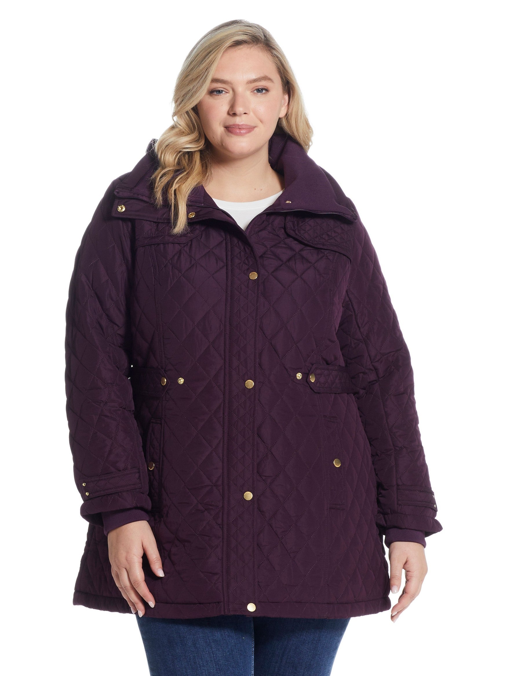  Weatherproof Quilted Hooded Jacket for Women - Crushed Berry - Bonton