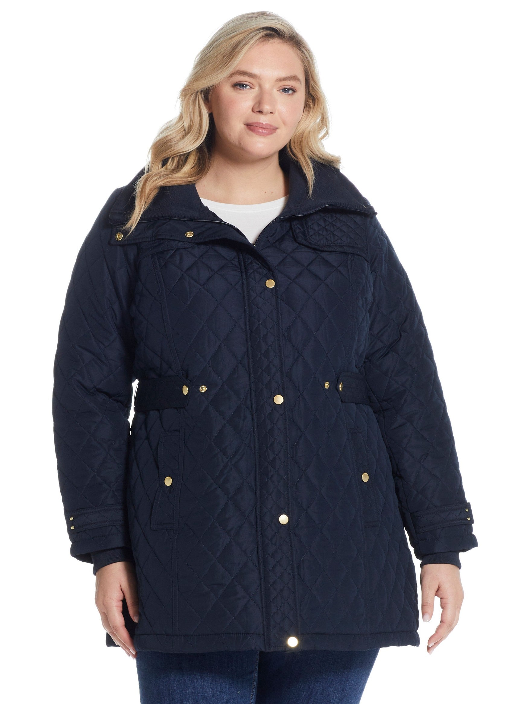  Weatherproof Plus Size Hooded Quilted Walker Jacket - Navy - Bonton