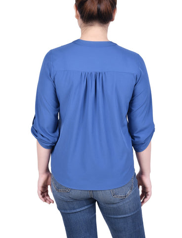 Long Tab-Sleeve Blouse With Pockets