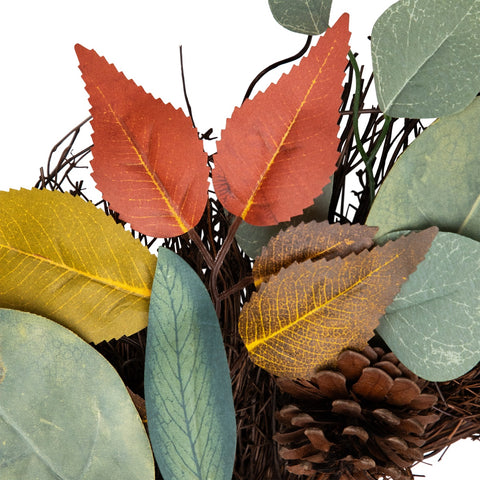 Pumpkin  Pinecone  and Gourd Artificial Fall Harvest Wreath  24-Inch  Unlit