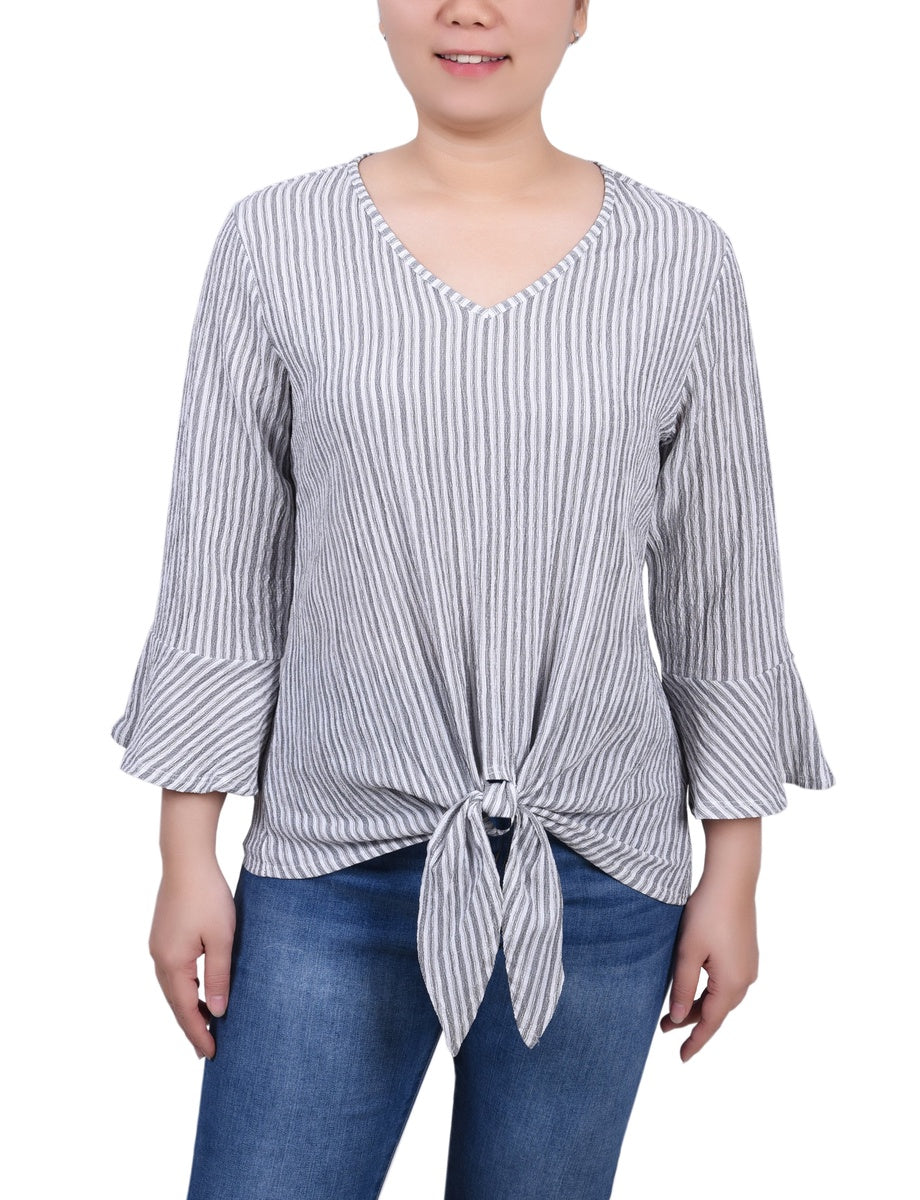  NY Collection Petite 3/4 Bell Sleeve Textured Knit Top - Avocado - Bonton