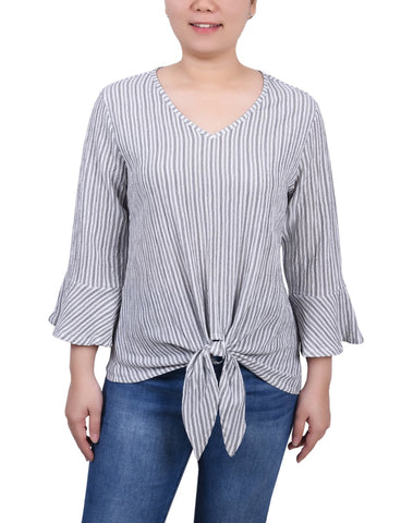 Petite 3/4 Bell Sleeve Textured Knit Top