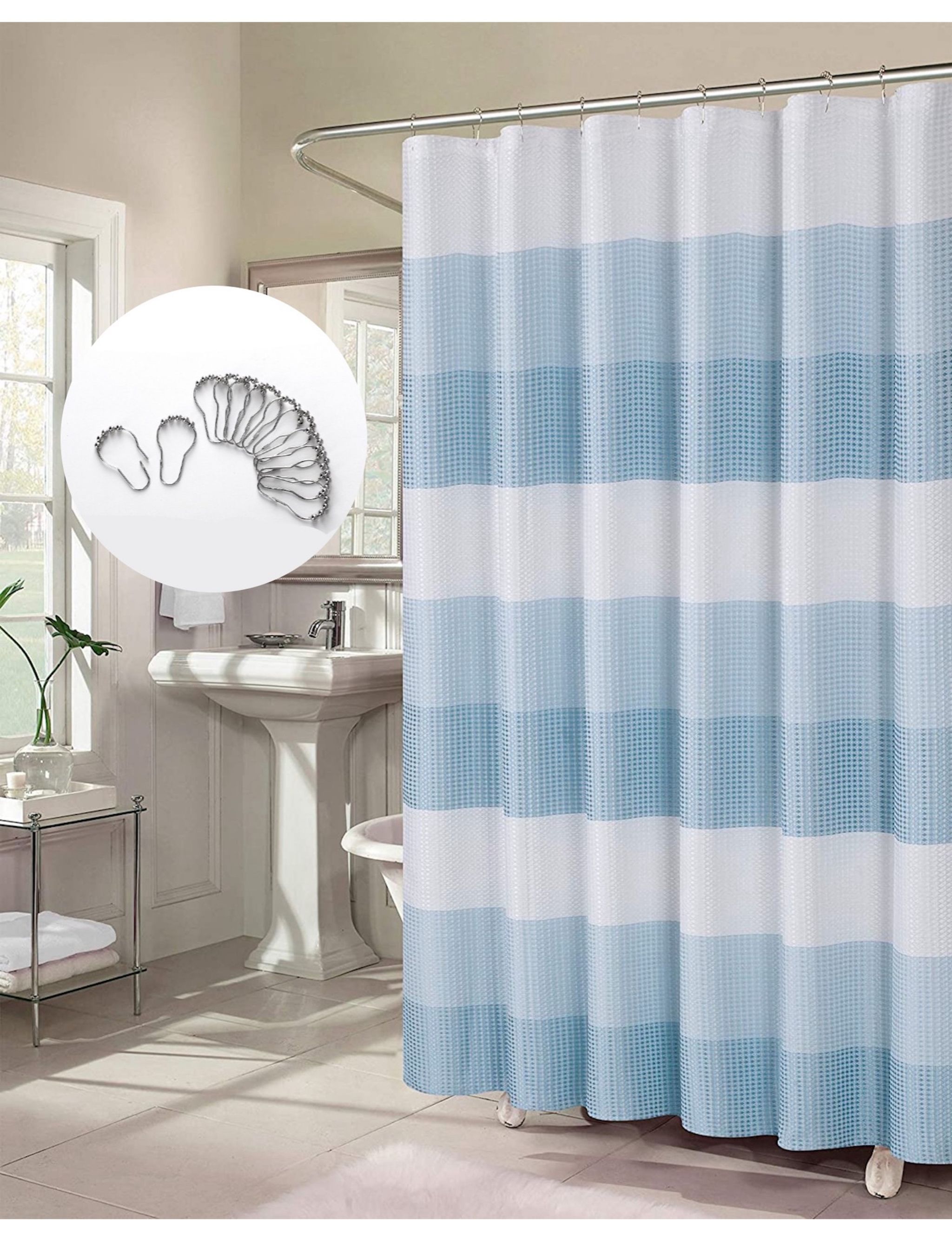  Dainty Home Shades Waffle Shower Curtain 13 Piece Set - Blue - Bonton