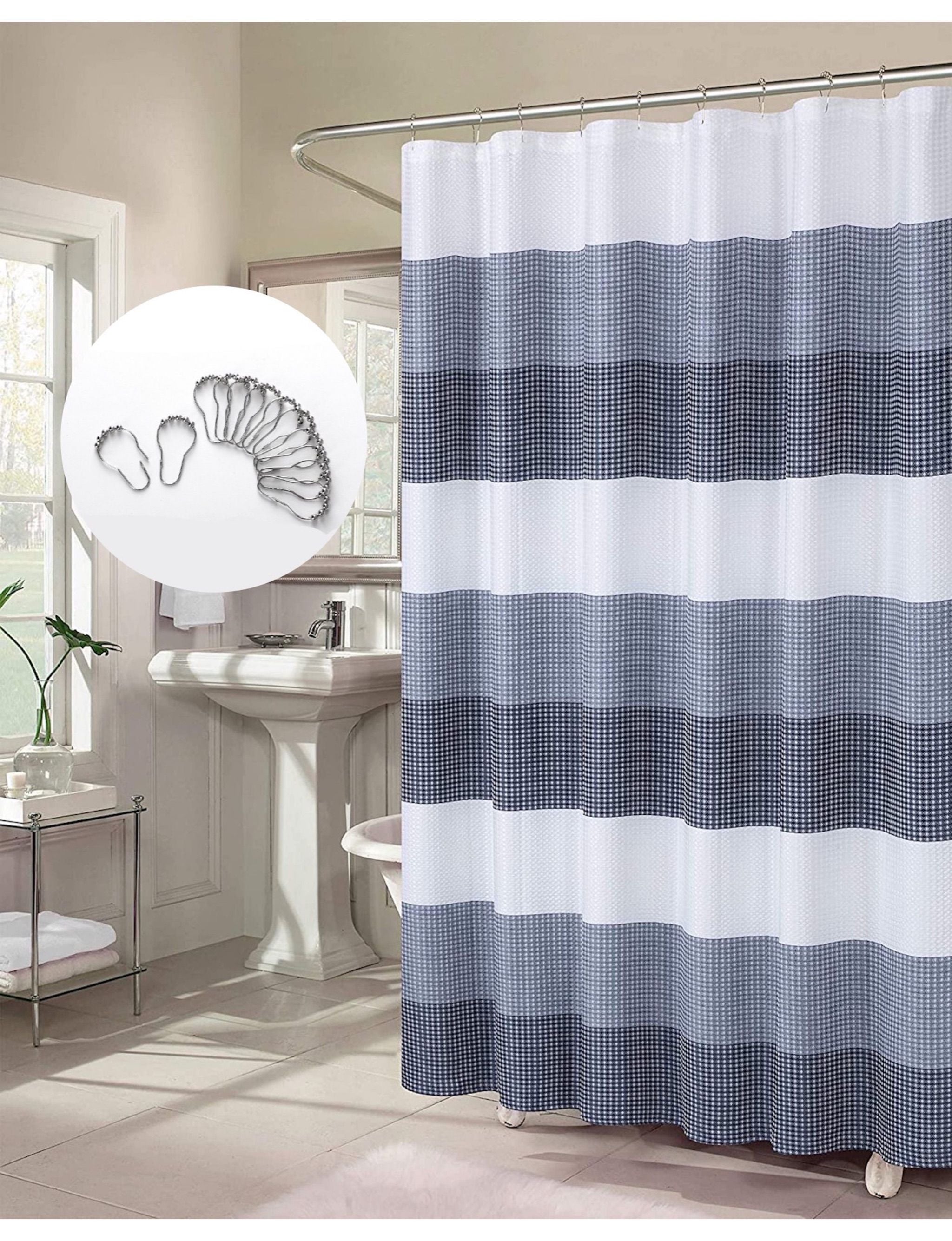  Dainty Home Shades Waffle Shower Curtain 13 Piece Set - Navy - Bonton