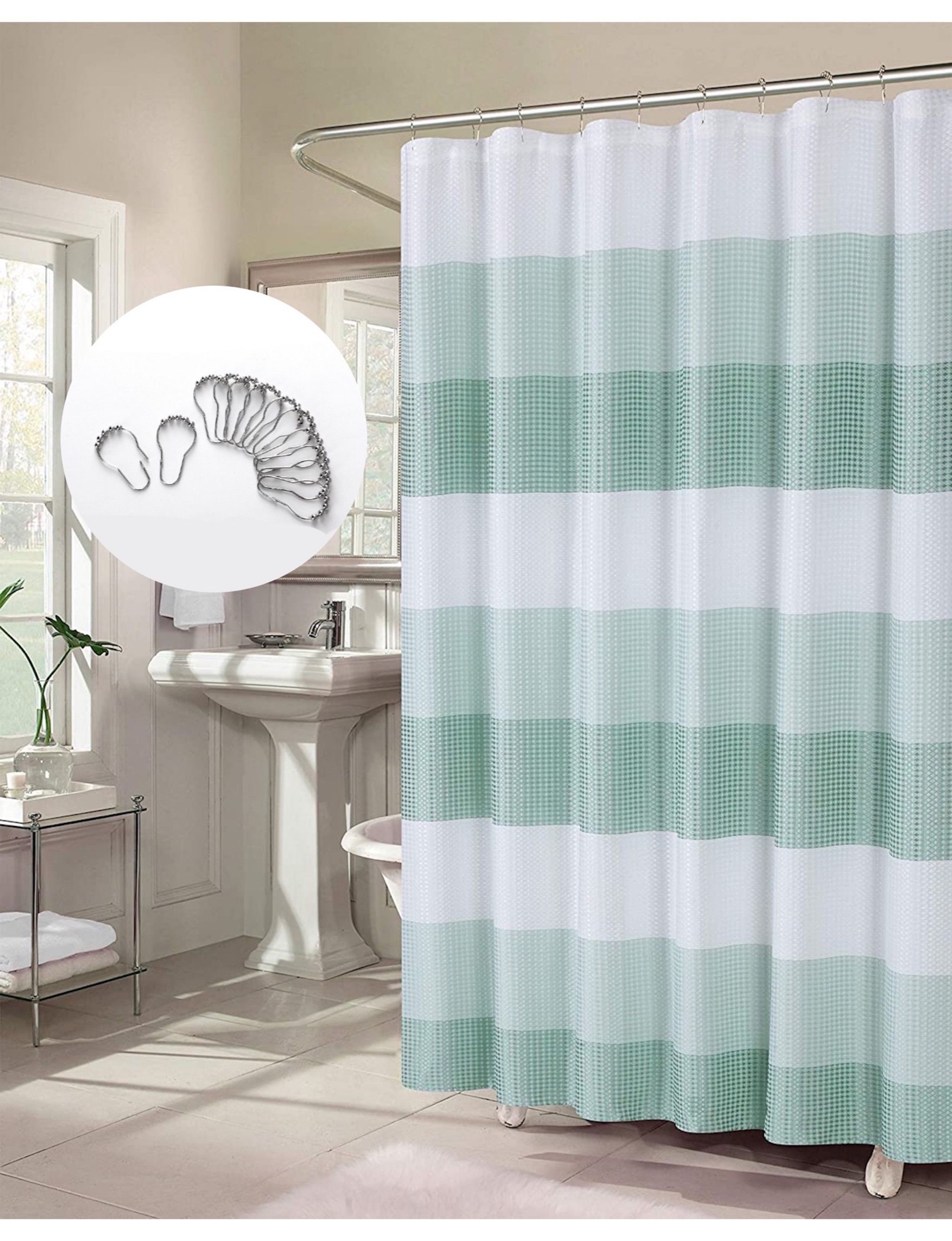  Dainty Home Shades Waffle Shower Curtain 13 Piece Set - Spa - Bonton