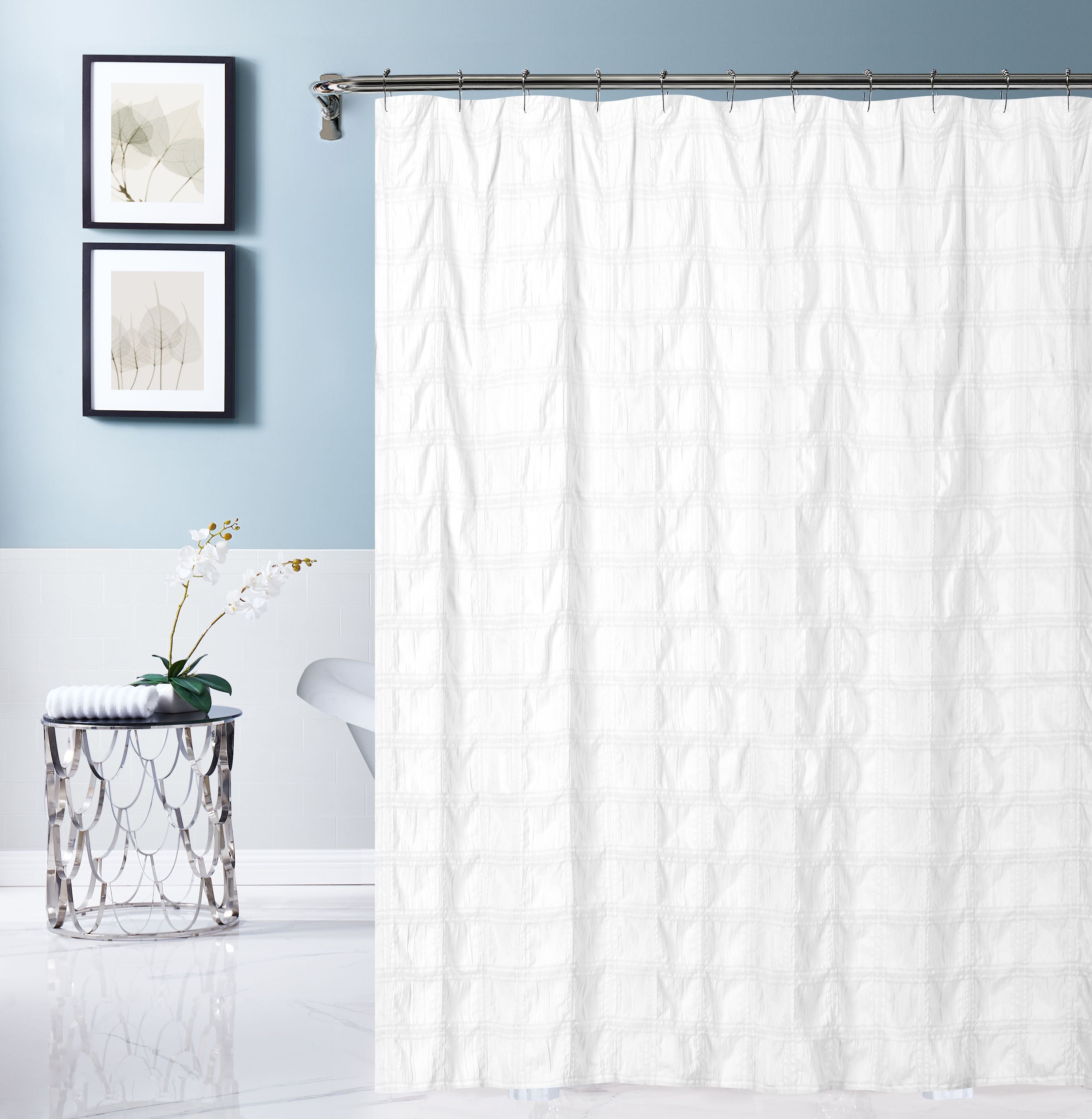  Dainty Home Crinkle Shower Curtain - White - Bonton