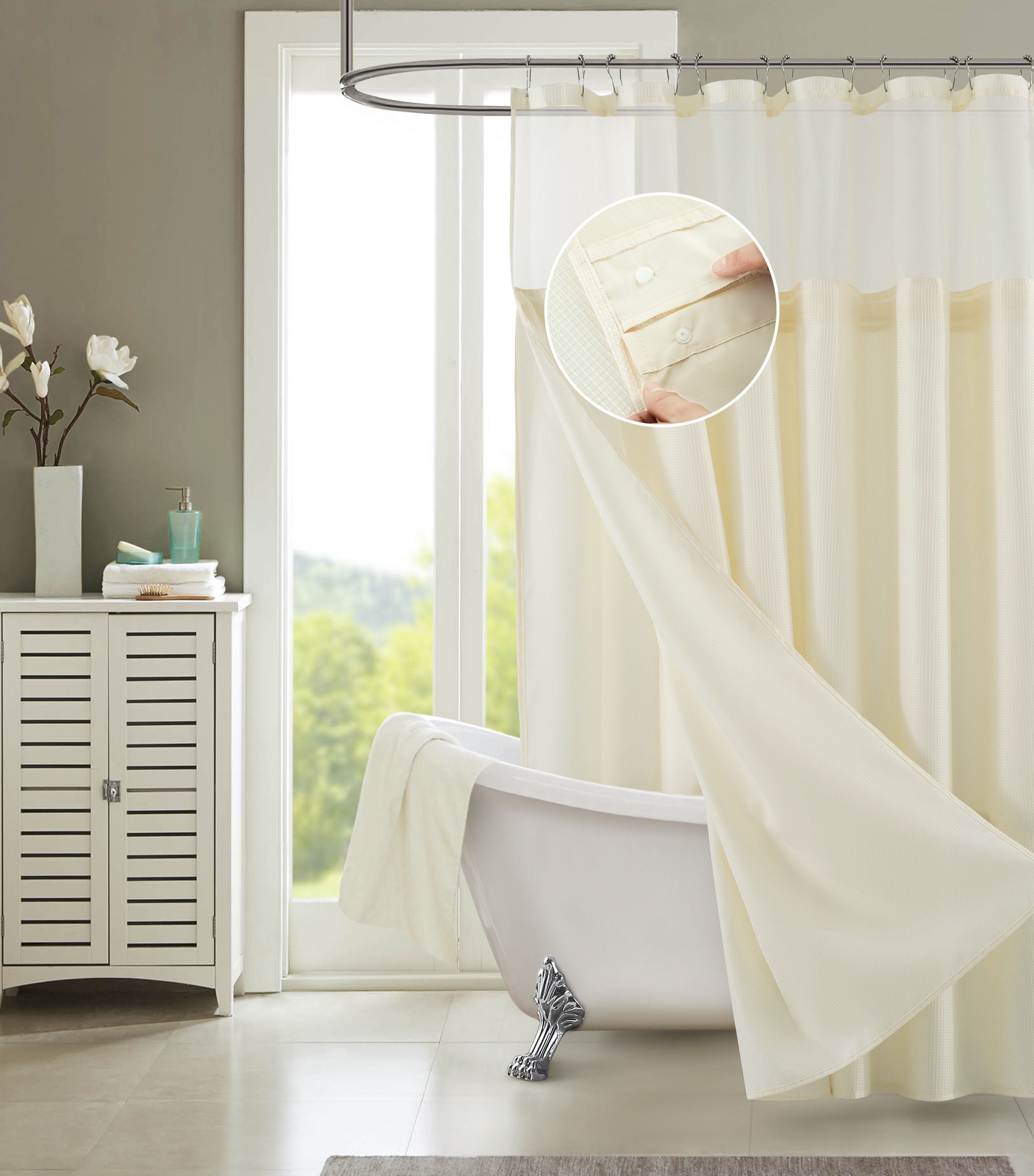  Dainty Home Complete Shower Curtain with Liner - Ivory - Bonton