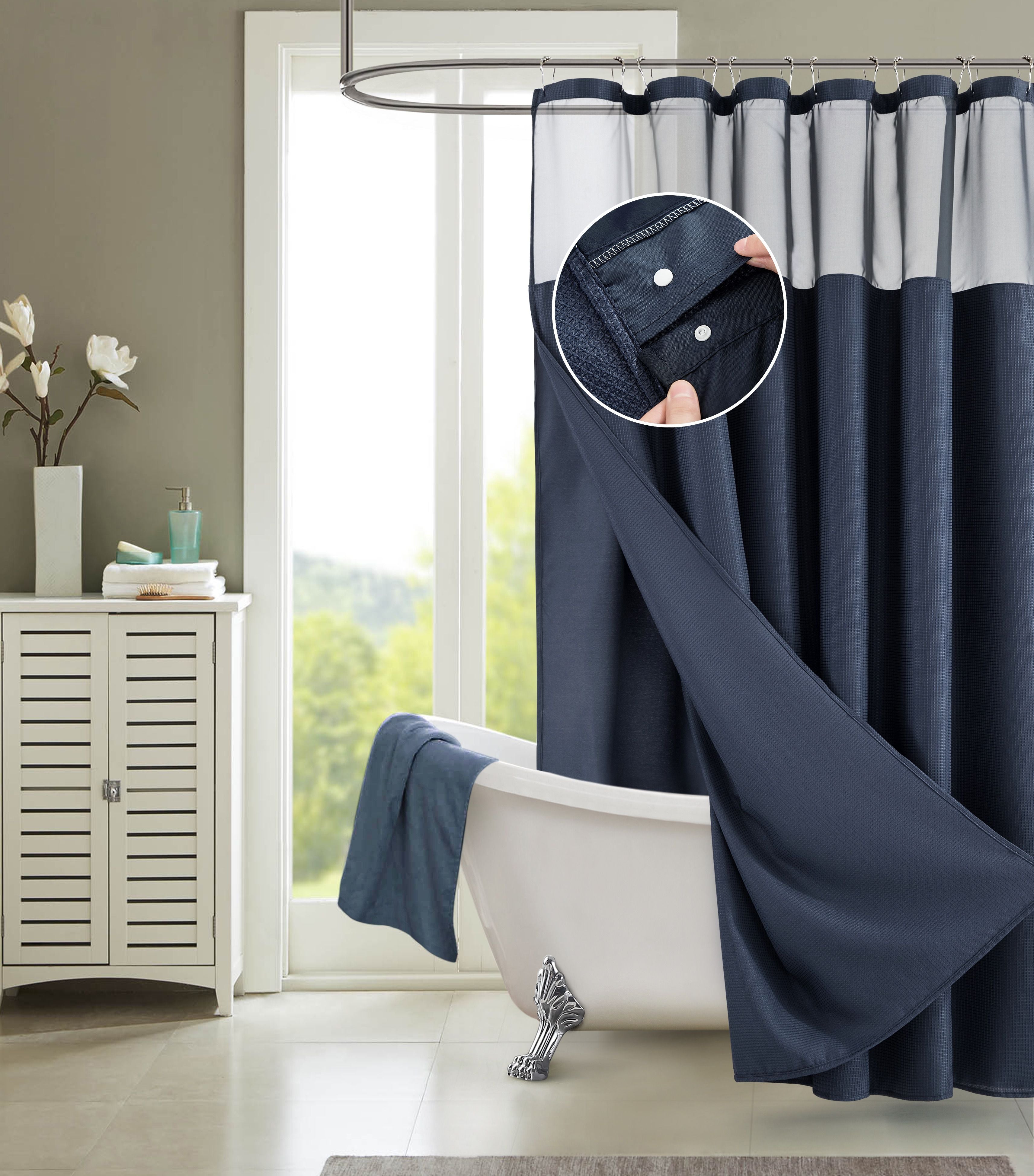  Dainty Home Complete Shower Curtain with Liner - Navy - Bonton