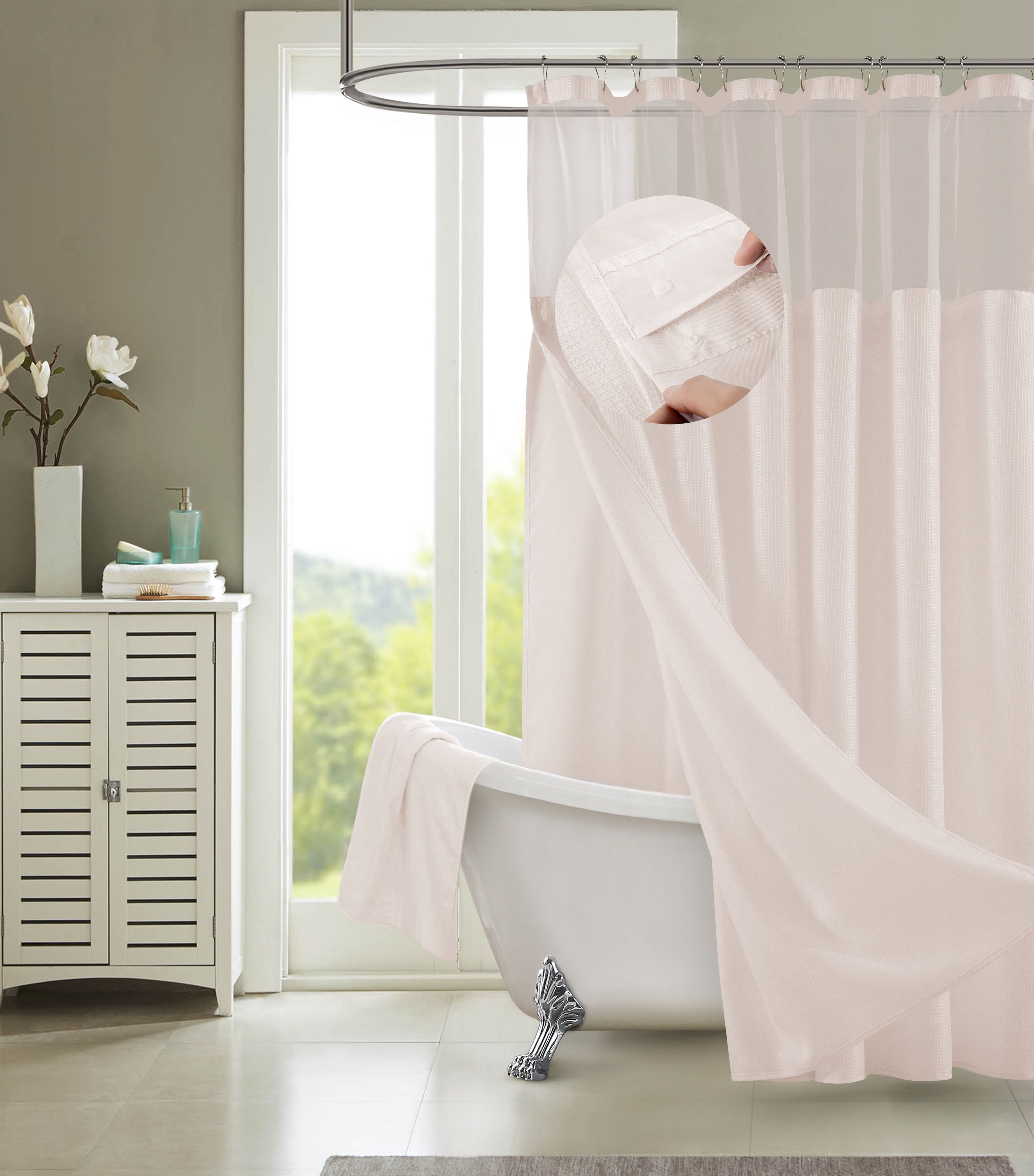  Dainty Home Complete Shower Curtain with Liner - Pink - Bonton