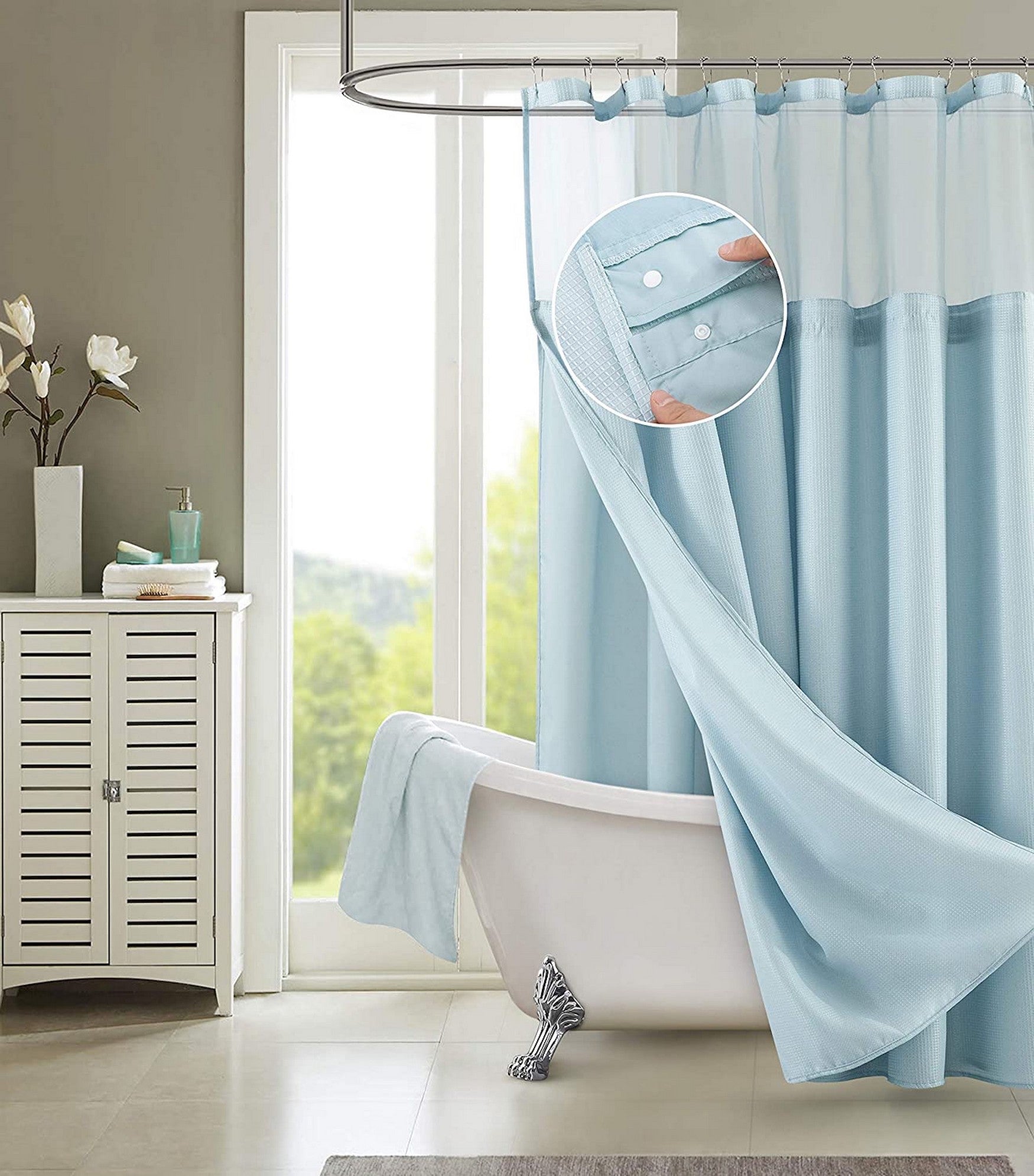  Dainty Home Complete Shower Curtain with Liner - Sky Blue - Bonton