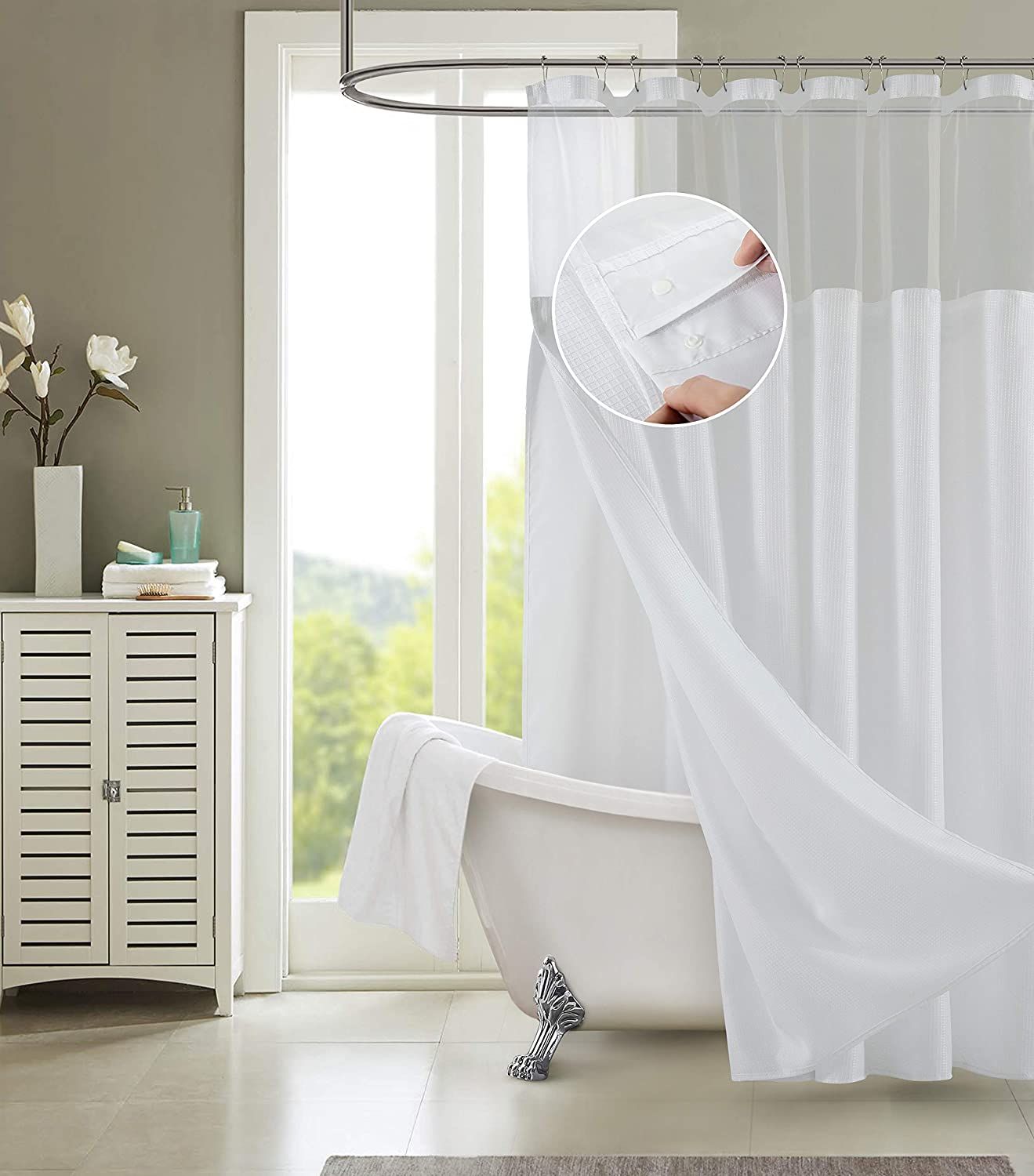  Dainty Home Complete Shower Curtain with Liner - White - Bonton