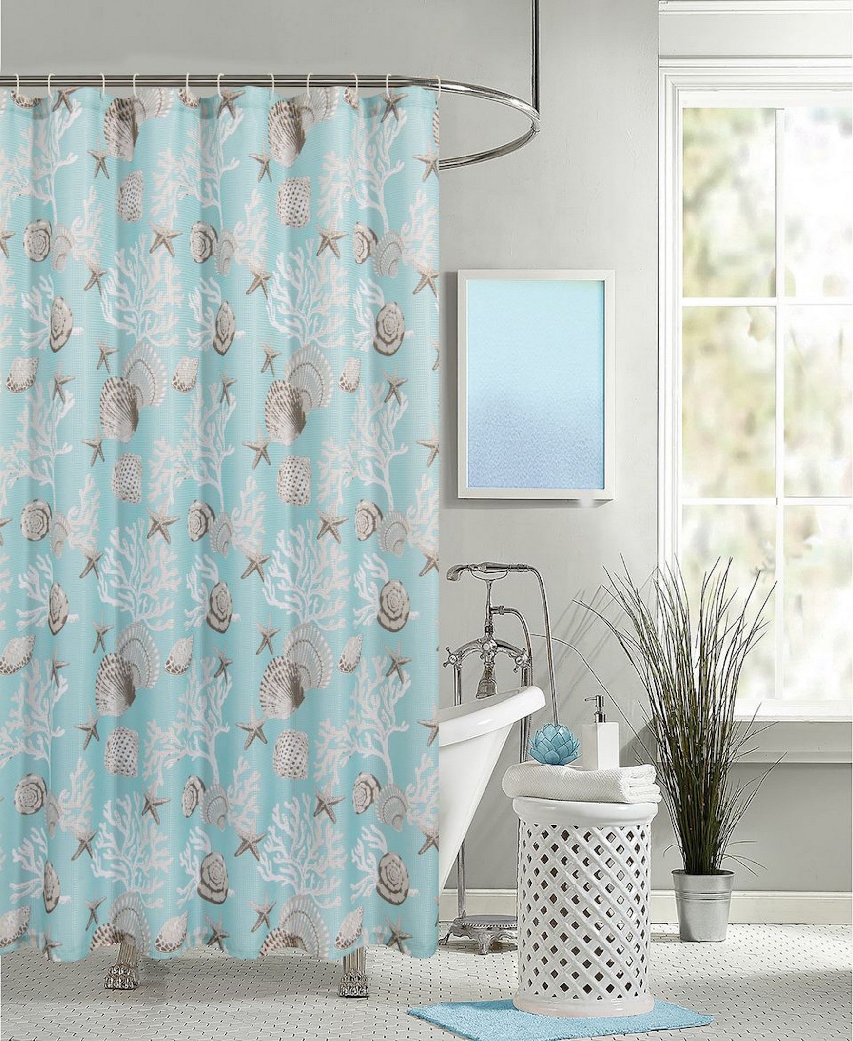  Dainty Home Under the Sea Shower Curtain with Hooks 13 Piece Set - Seafoam - Bonton