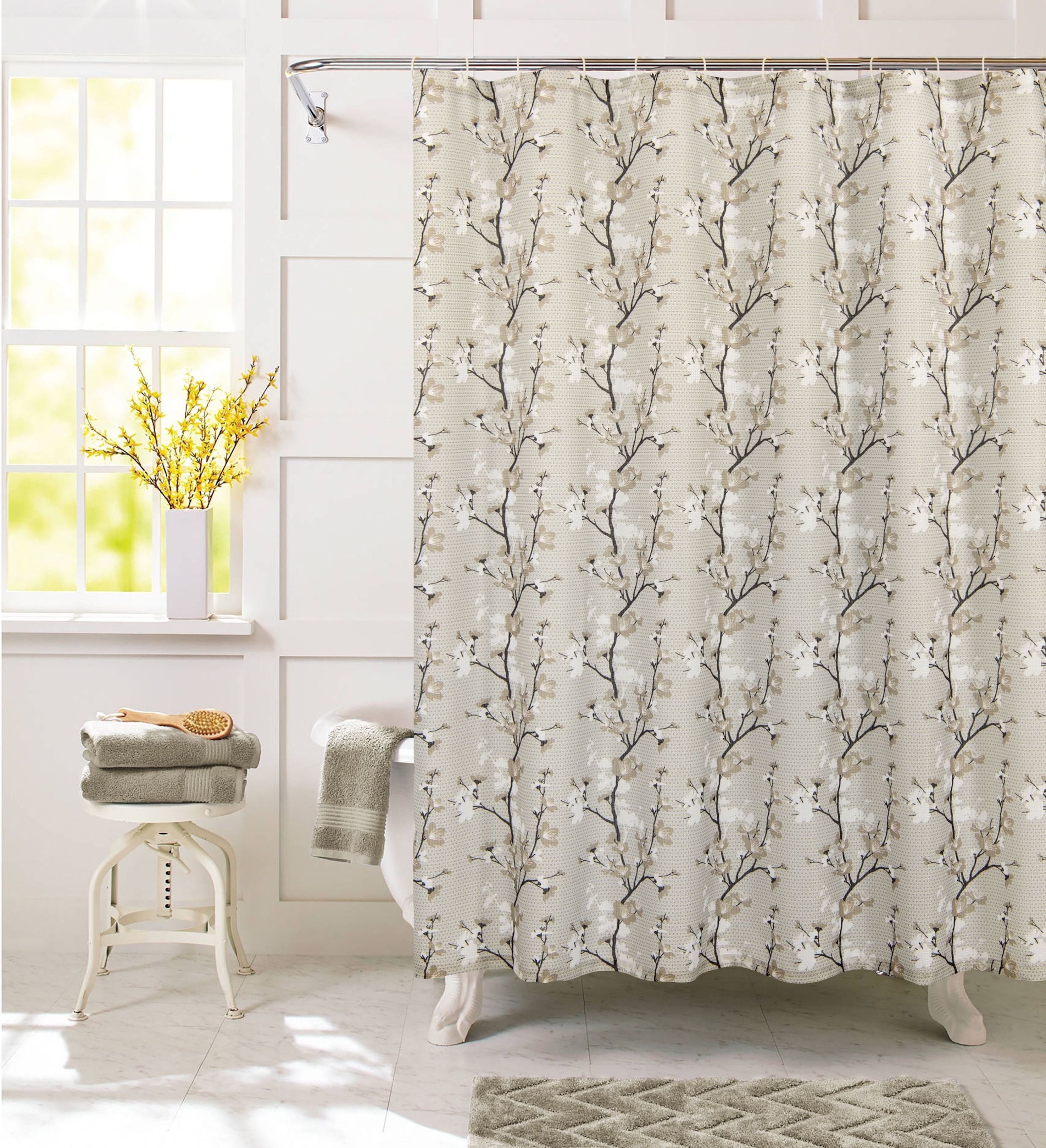  Dainty Home Floral Waffle Shower Curtain - Beige - Bonton