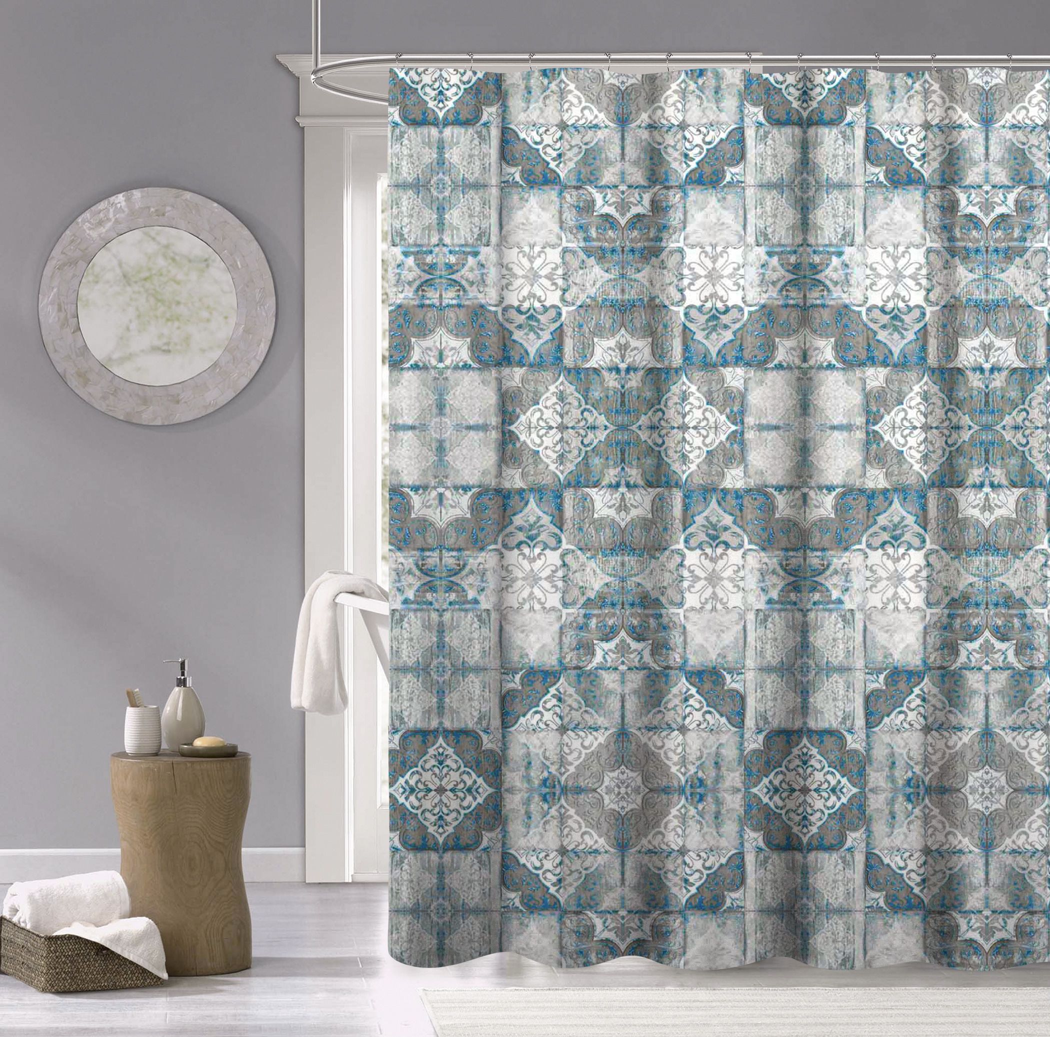  Dainty Home Tile Shower Curtain - Blue - Bonton