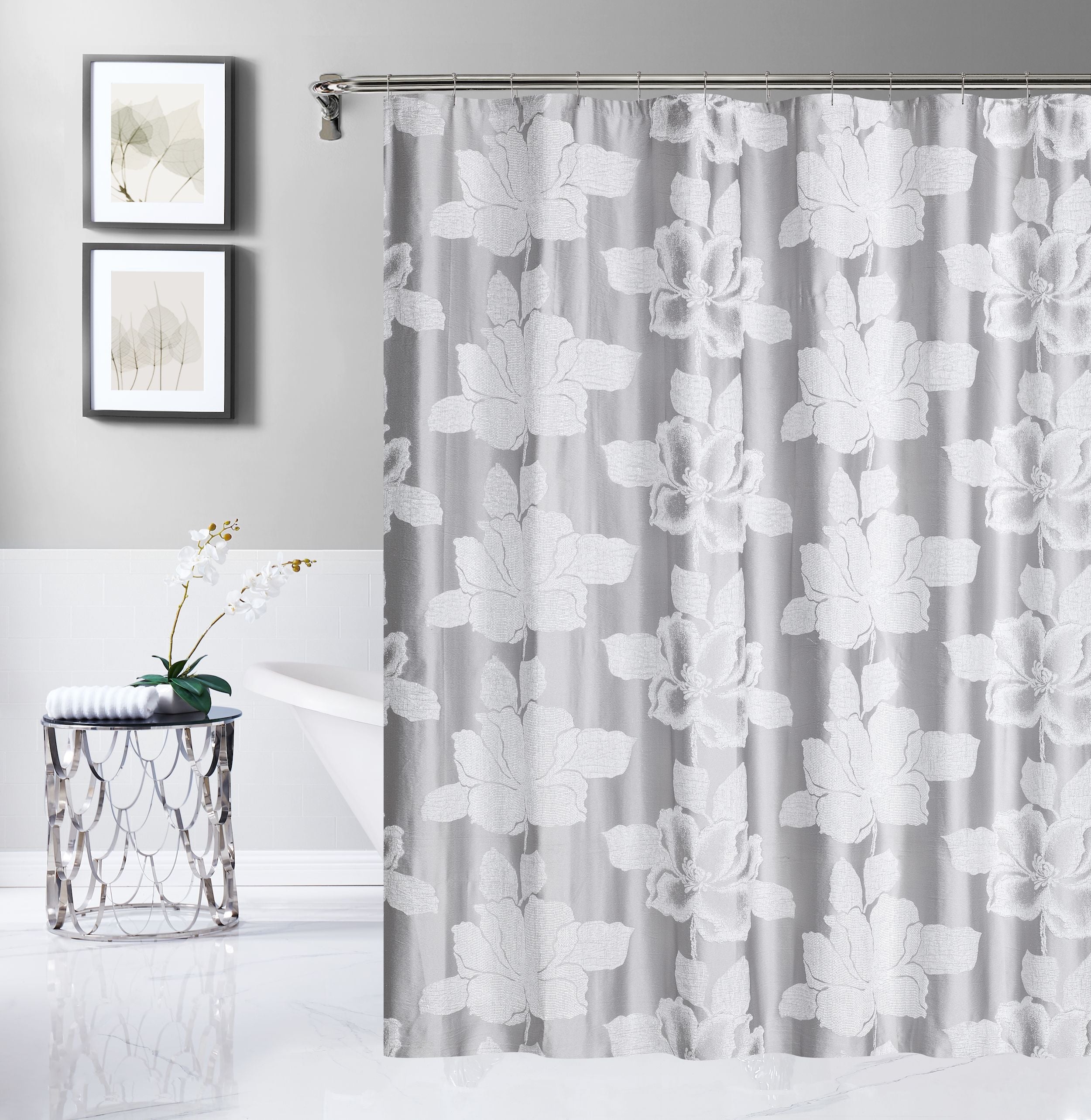  Dainty Home Floral Park Shower Curtain - Silver - Bonton