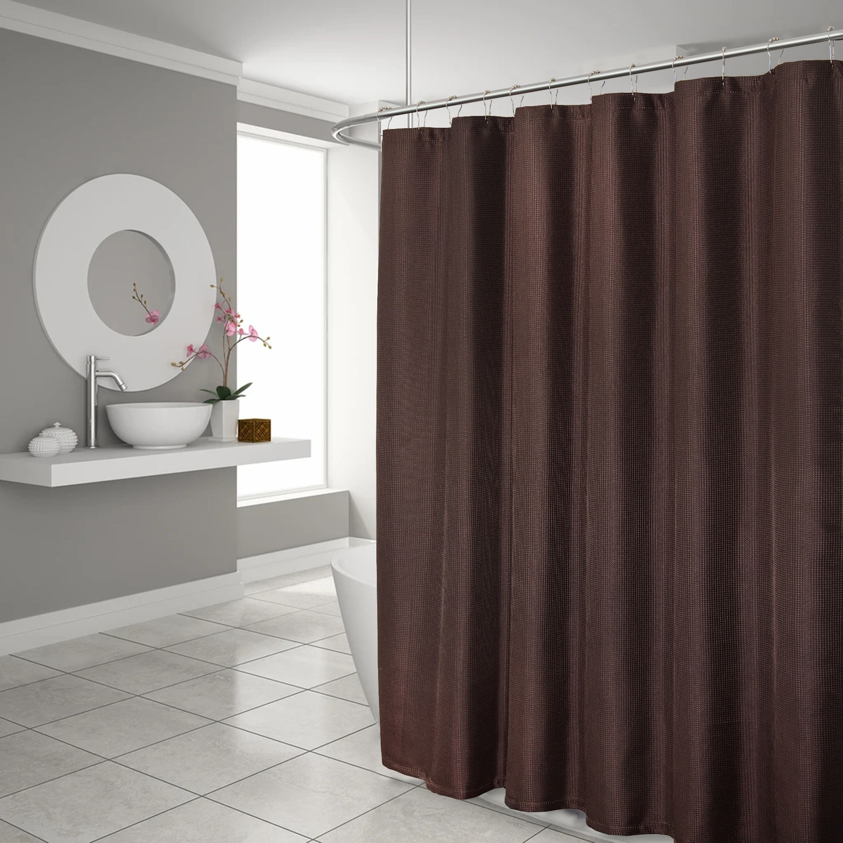  Dainty Home Hotel Collection Waffle Shower Curtain - Brown - Bonton