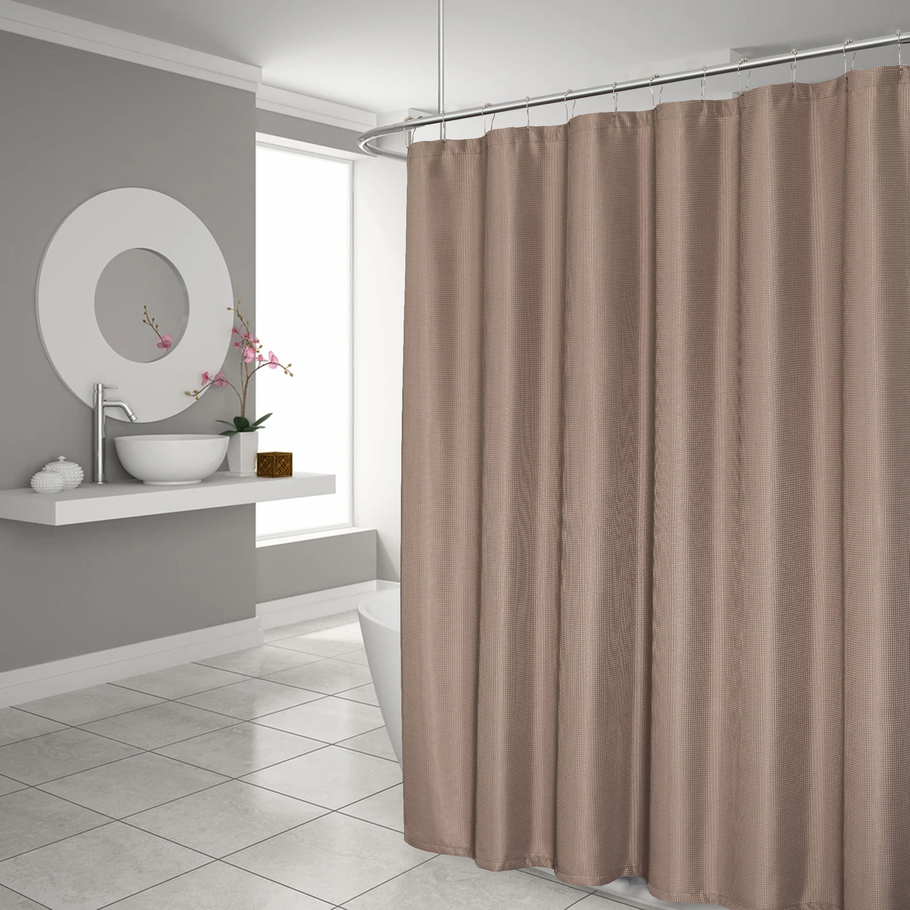  Dainty Home Hotel Collection Waffle Shower Curtain - Mocha - Bonton