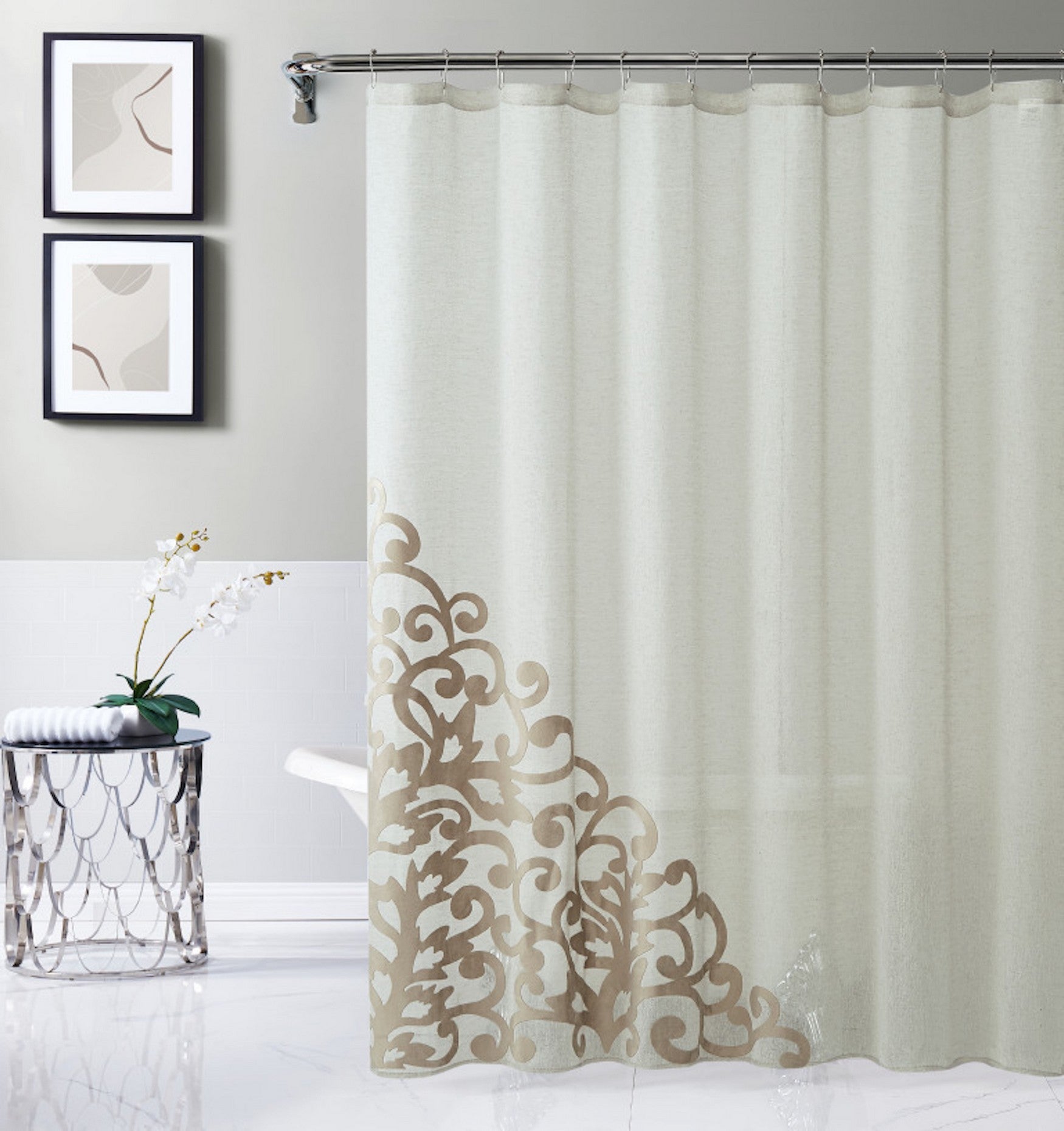  Dainty Home Natalie Shower Curtain - Linen - Bonton