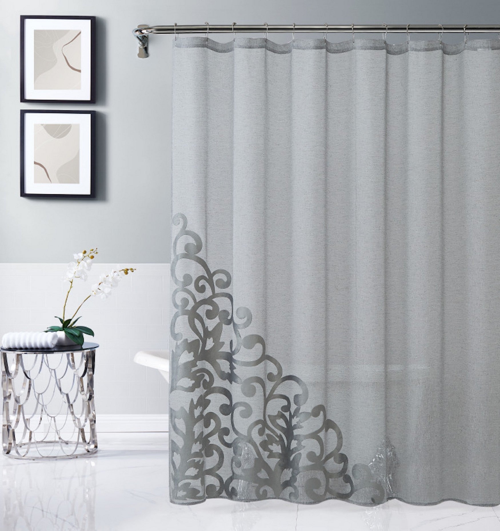  Dainty Home Natalie Shower Curtain - Silver - Bonton