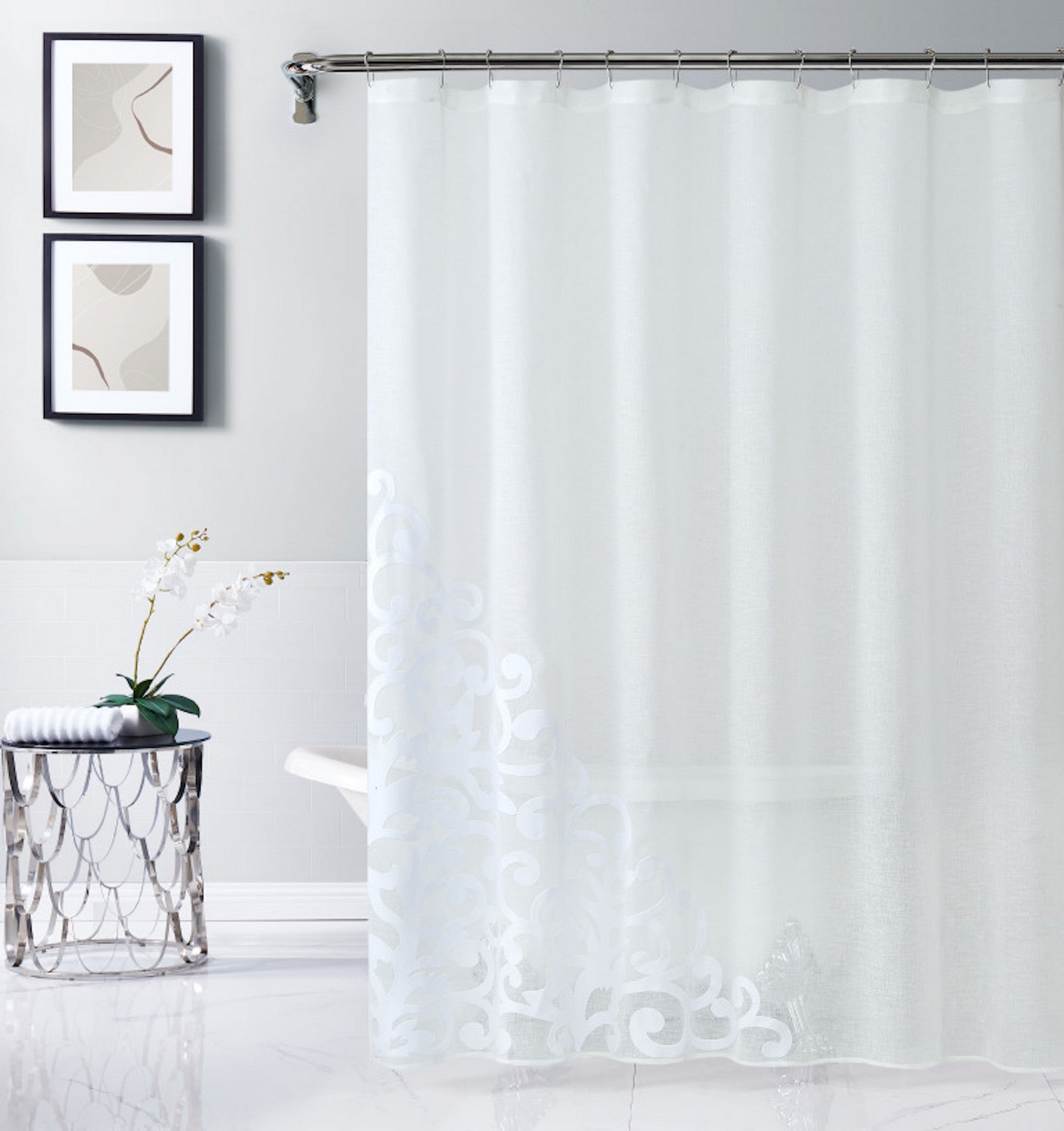  Dainty Home Natalie Shower Curtain - White - Bonton