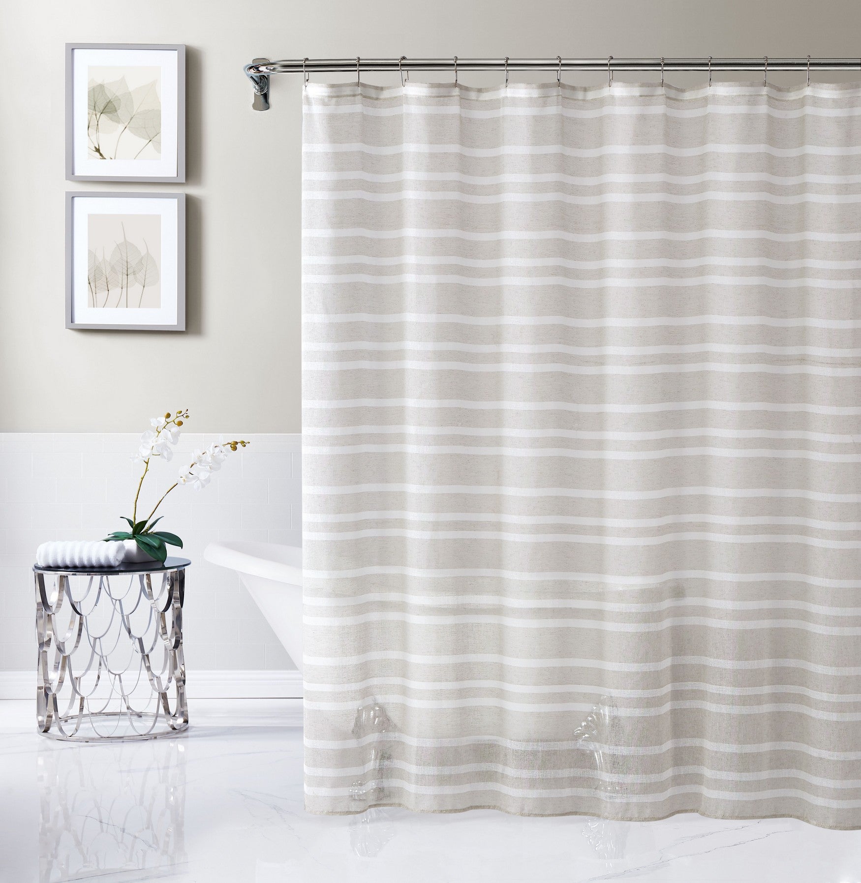  Dainty Home Naples Shower Curtain - Linen - Bonton