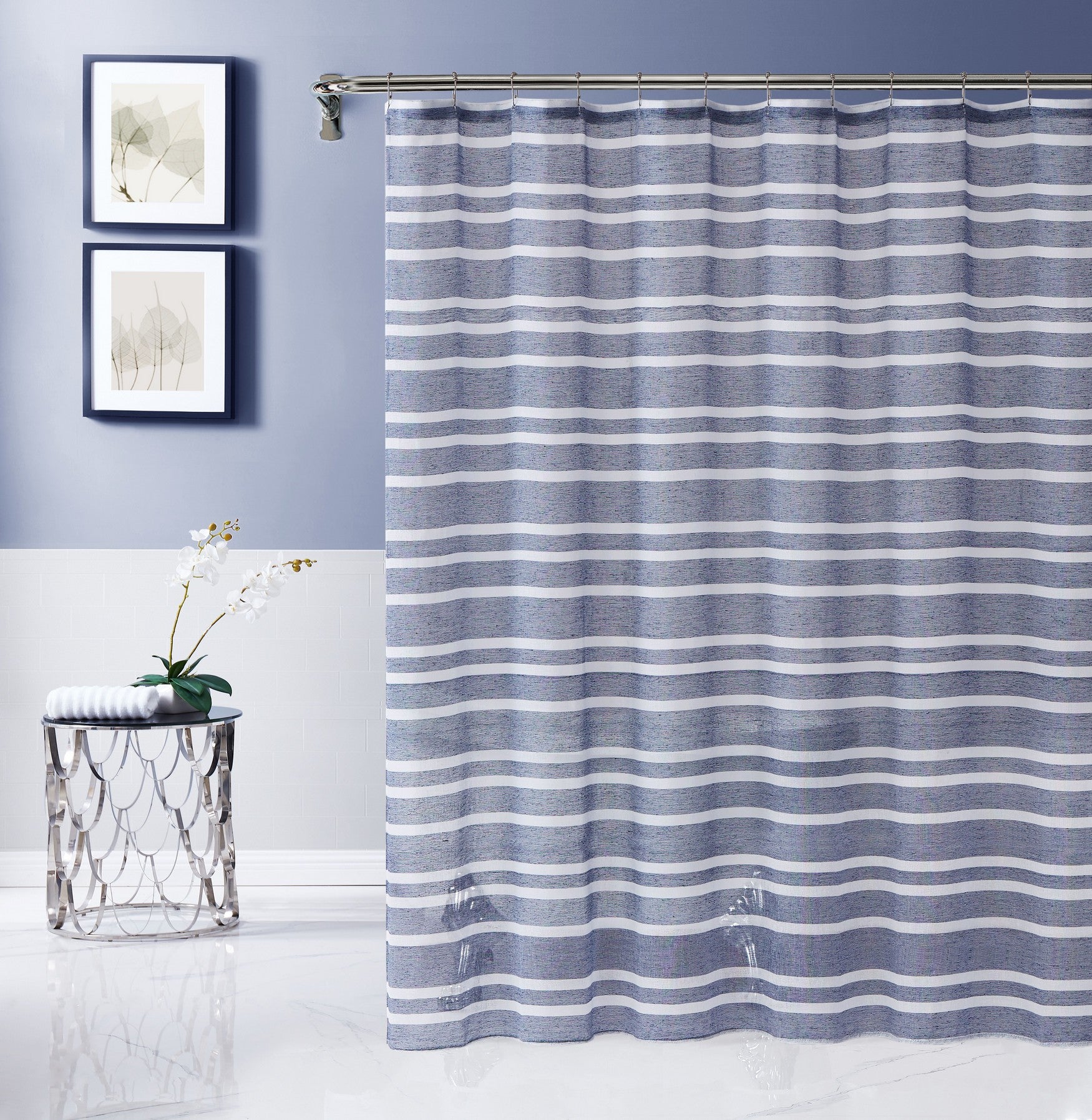  Dainty Home Naples Shower Curtain - Navy - Bonton