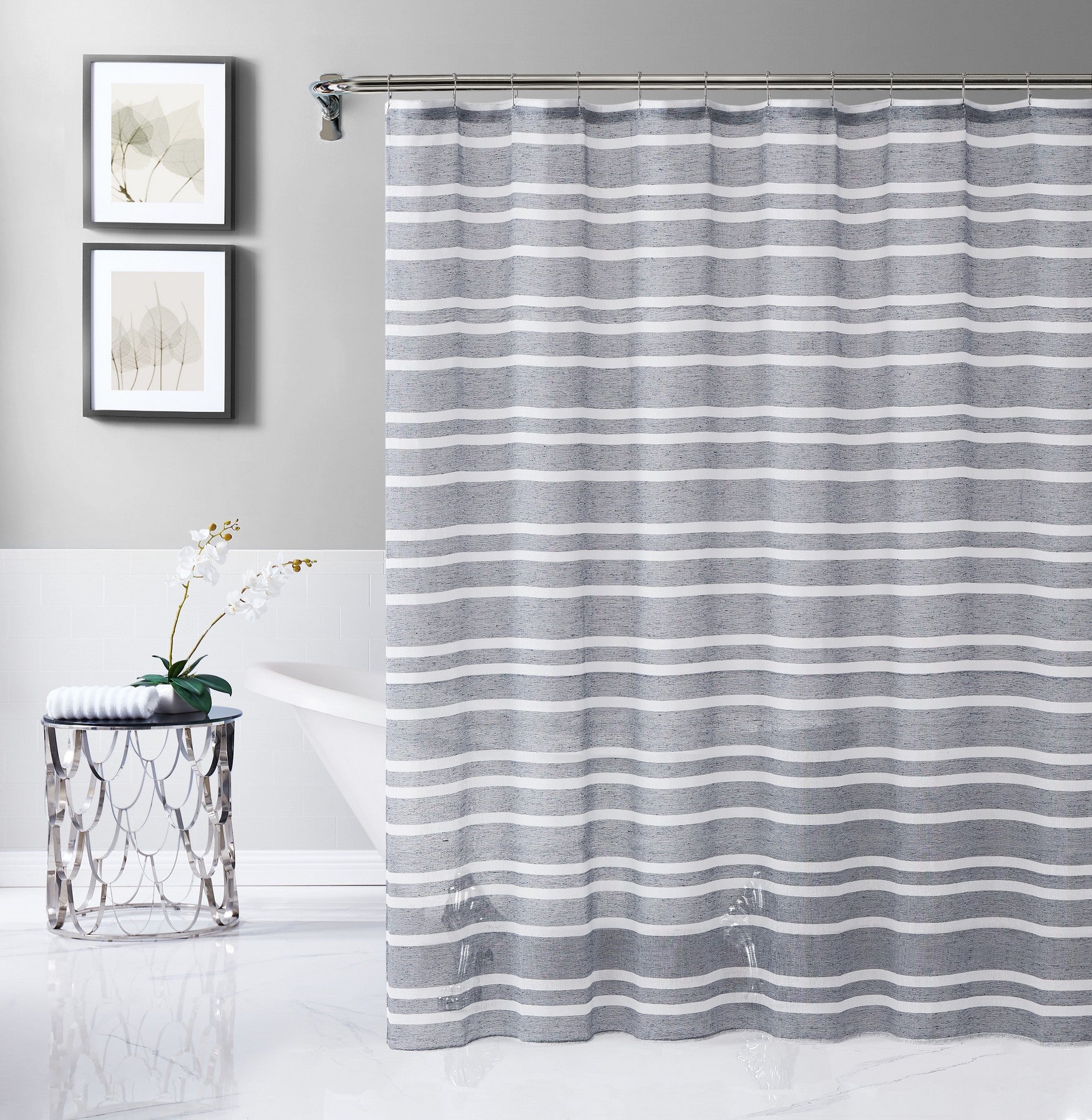  Dainty Home Naples Shower Curtain - Silver - Bonton