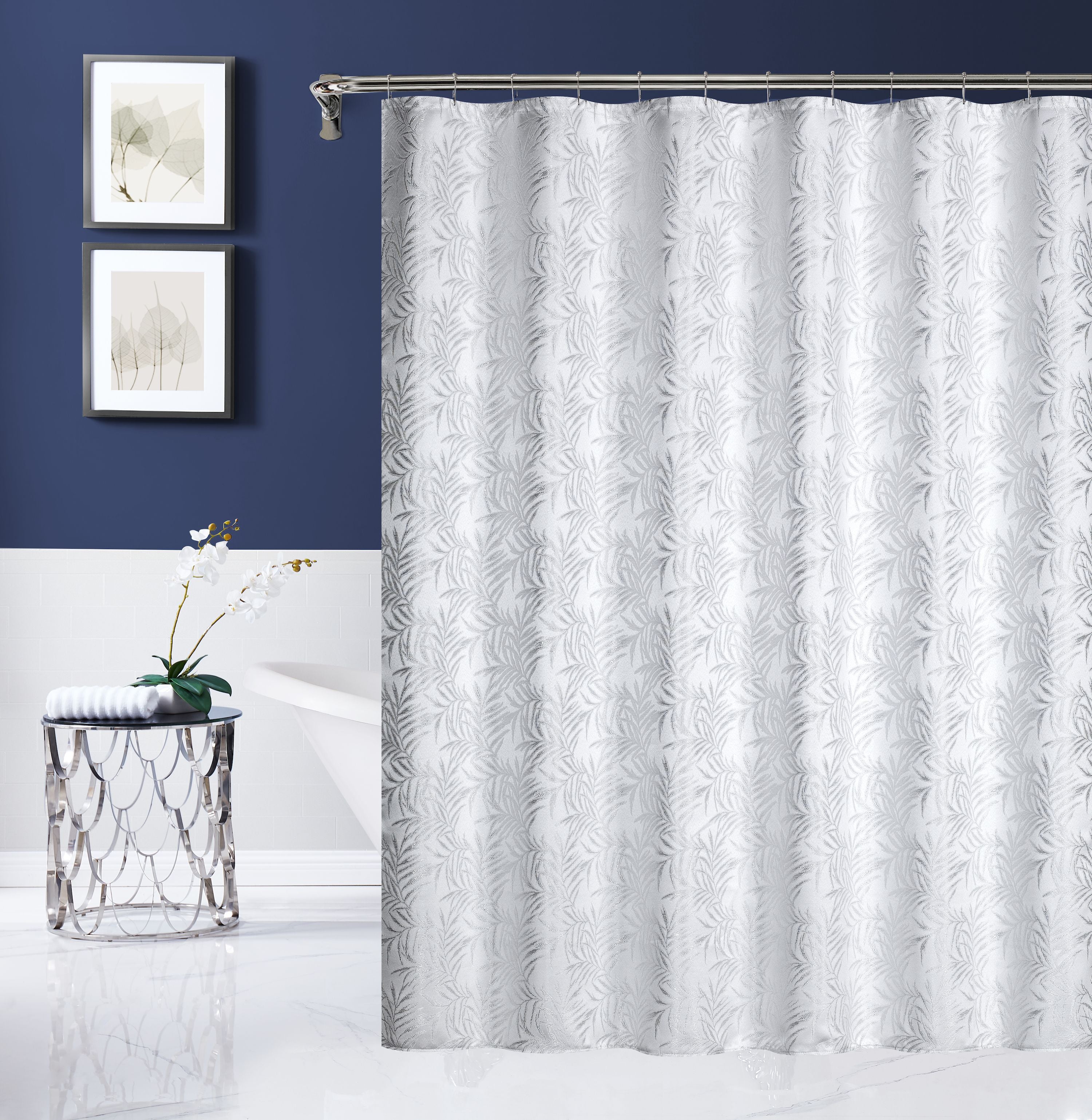  Dainty Home Palm Leaves Shower Curtain - White - Bonton