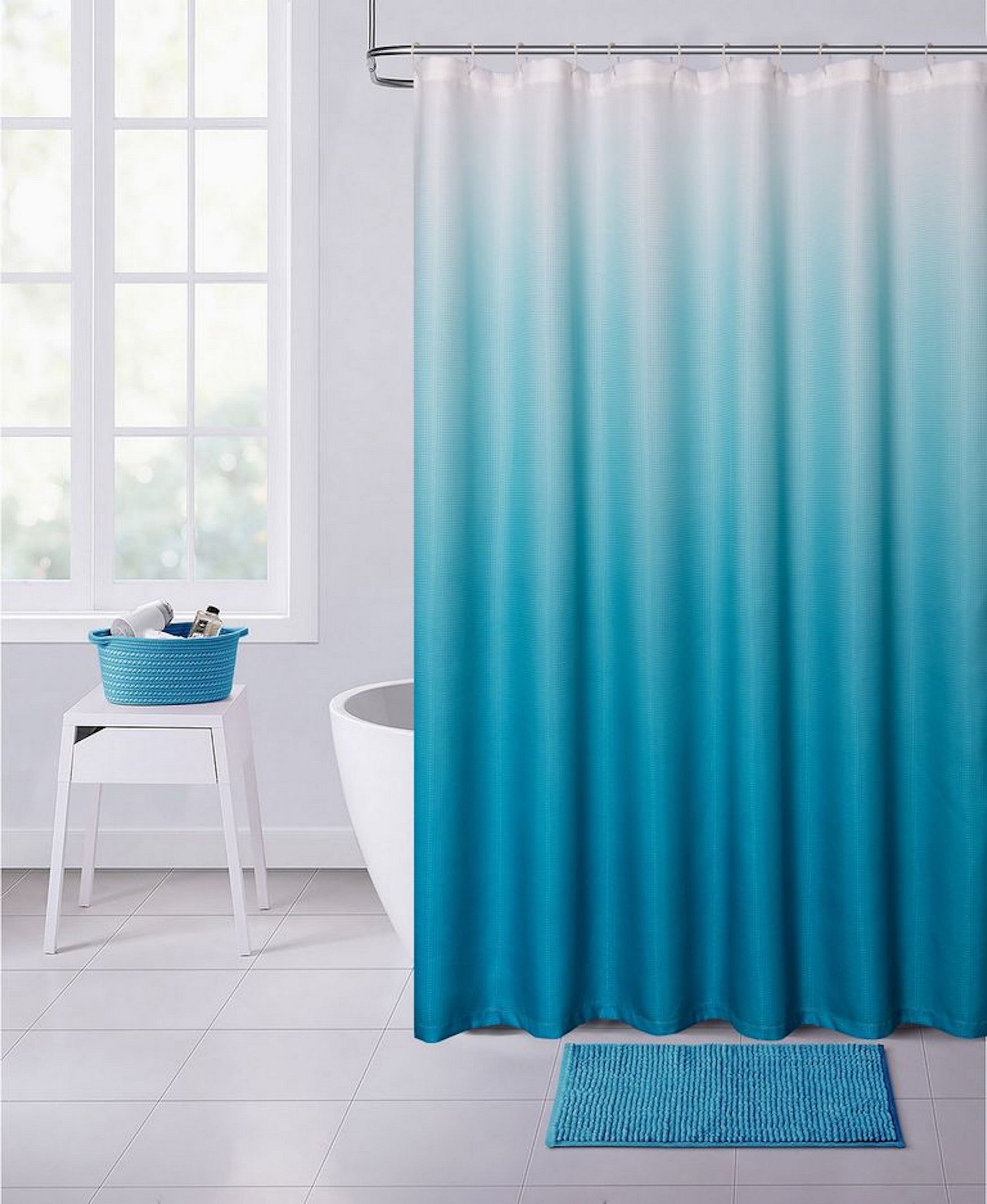  Dainty Home Printed Ombre Waffle Shower Curtain - Blue - Bonton