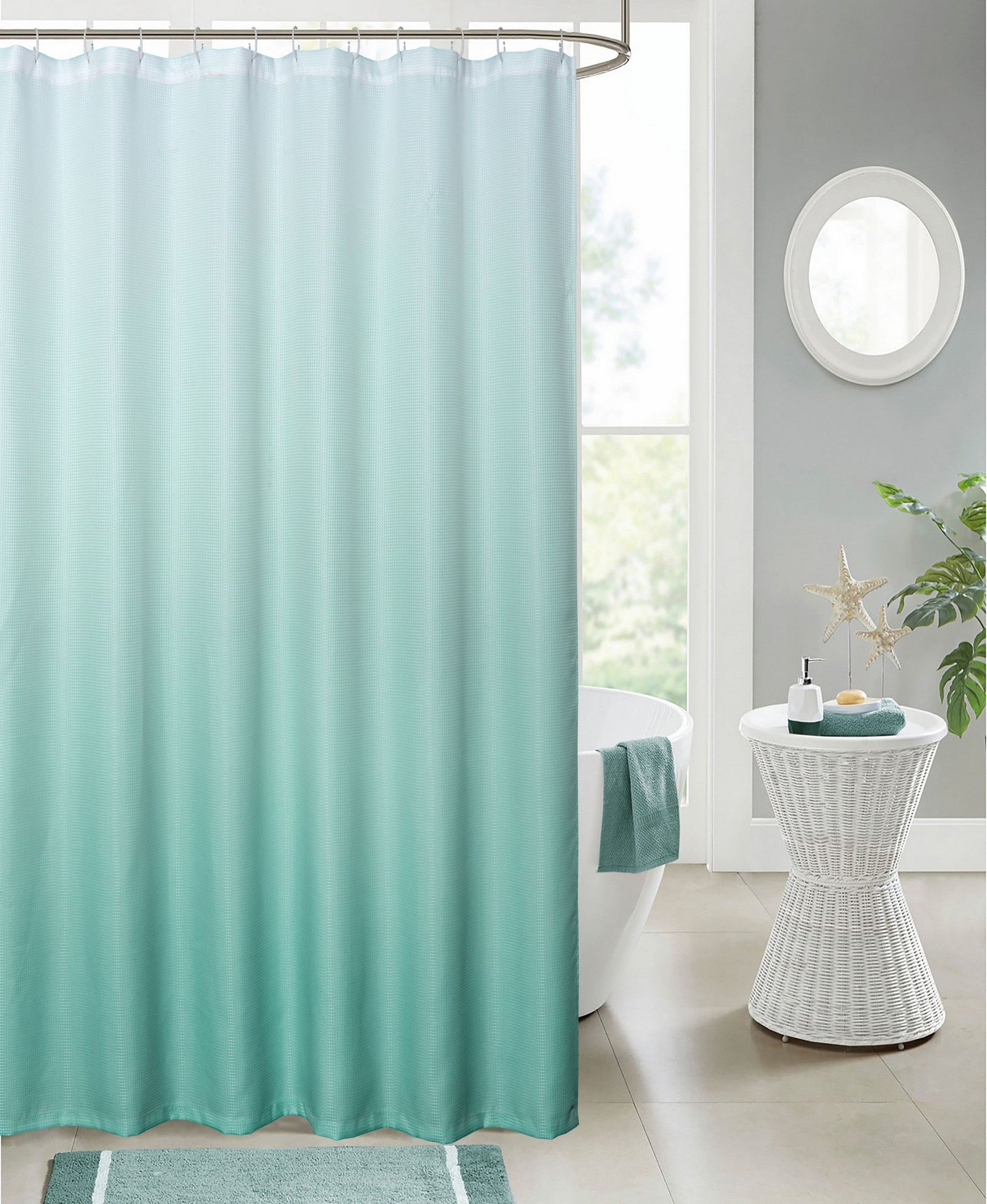  Dainty Home Printed Ombre Waffle Shower Curtain - Seafoam - Bonton