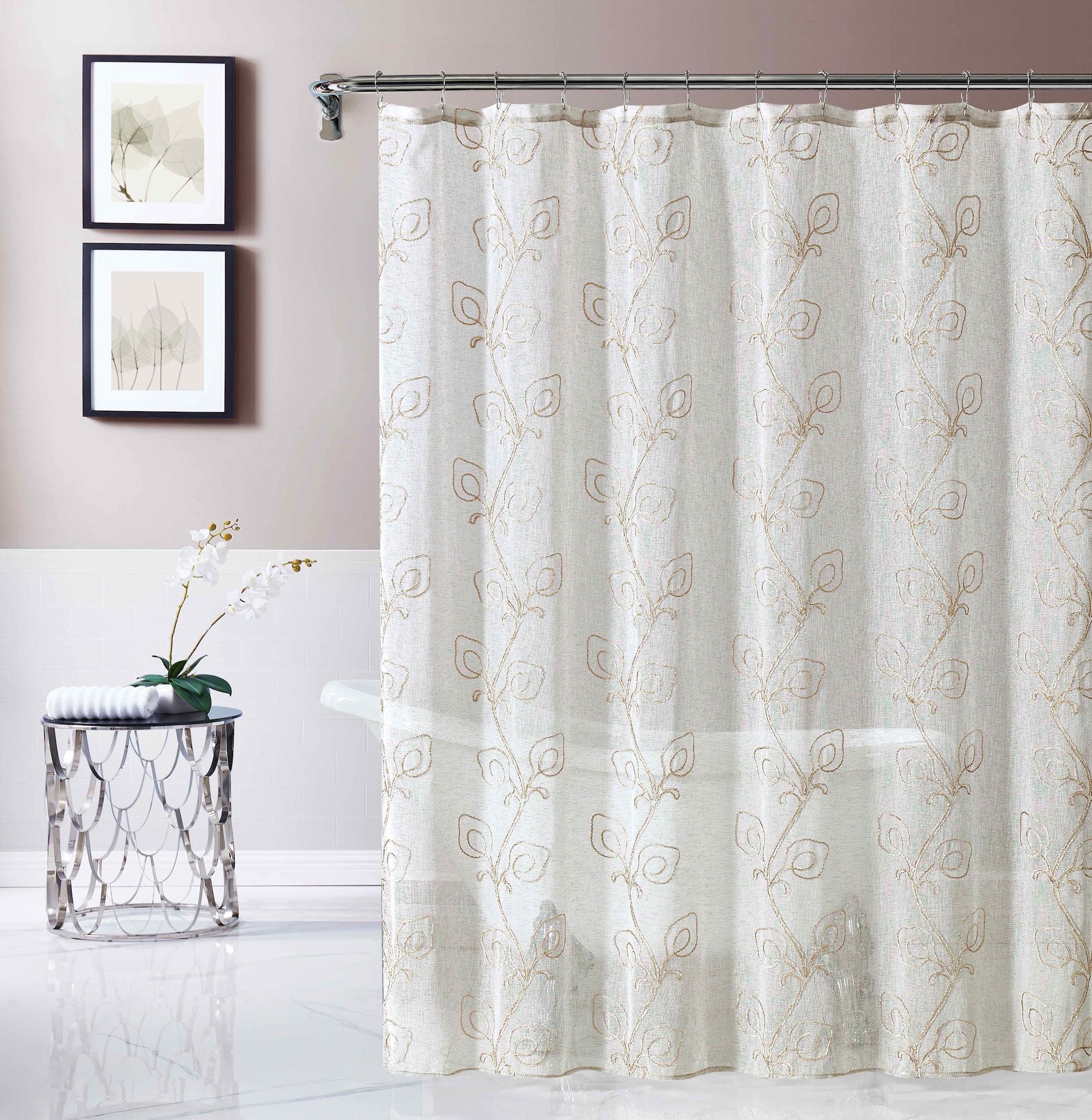  Dainty Home Stella Shower Curtain - Linen - Bonton