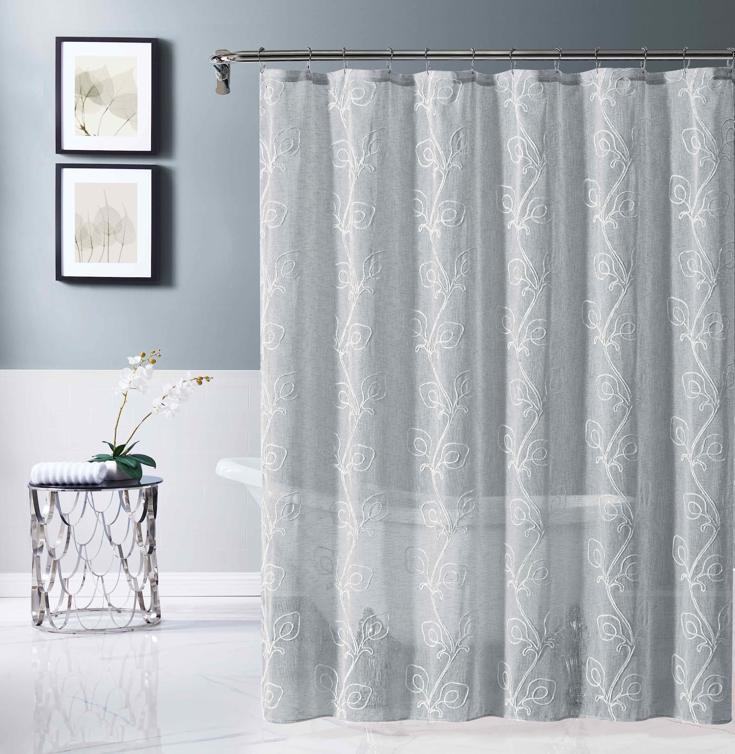  Dainty Home Stella Shower Curtain - Silver - Bonton