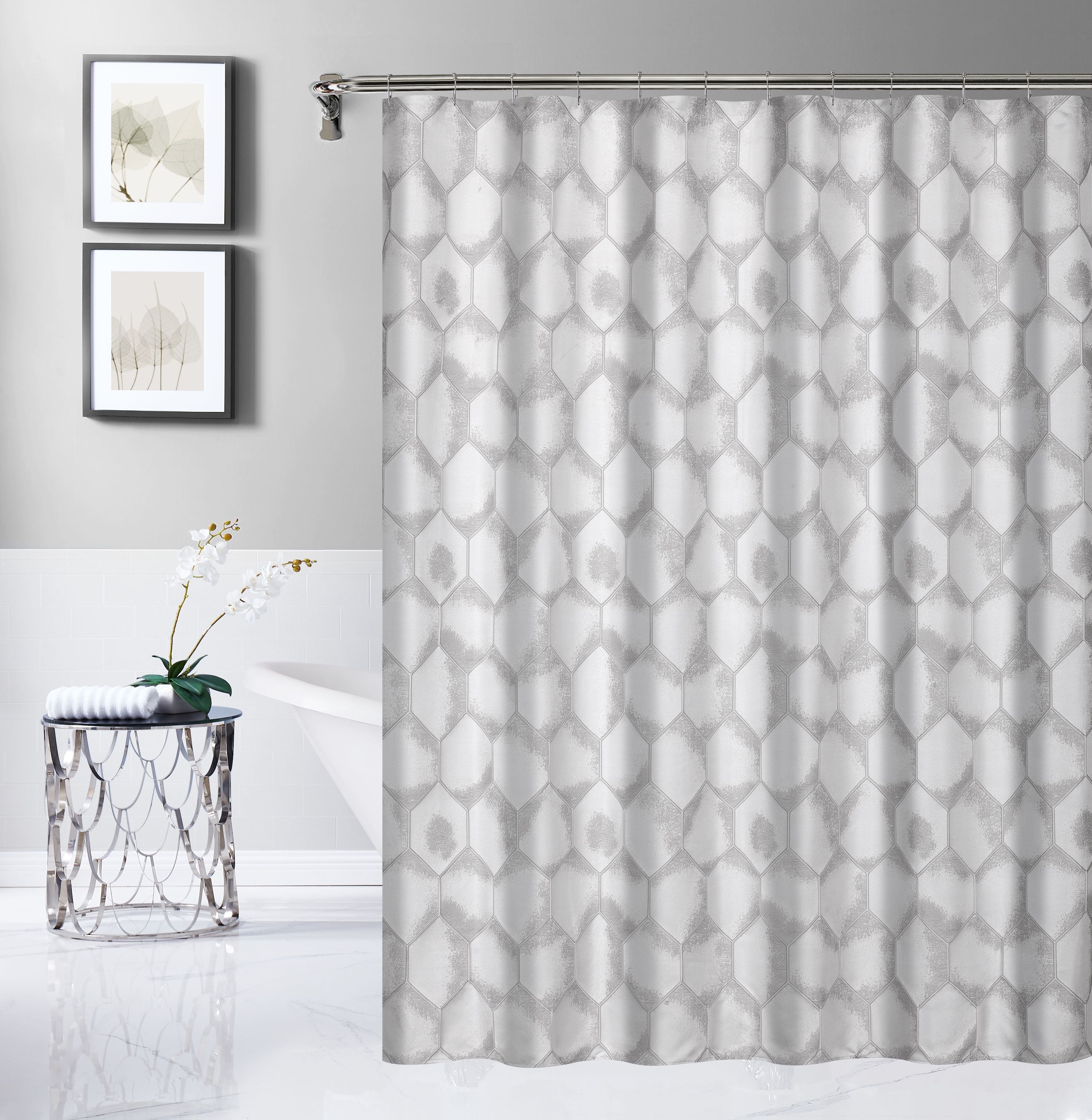  Dainty Home Tiles Shower Curtain - Silver - Bonton