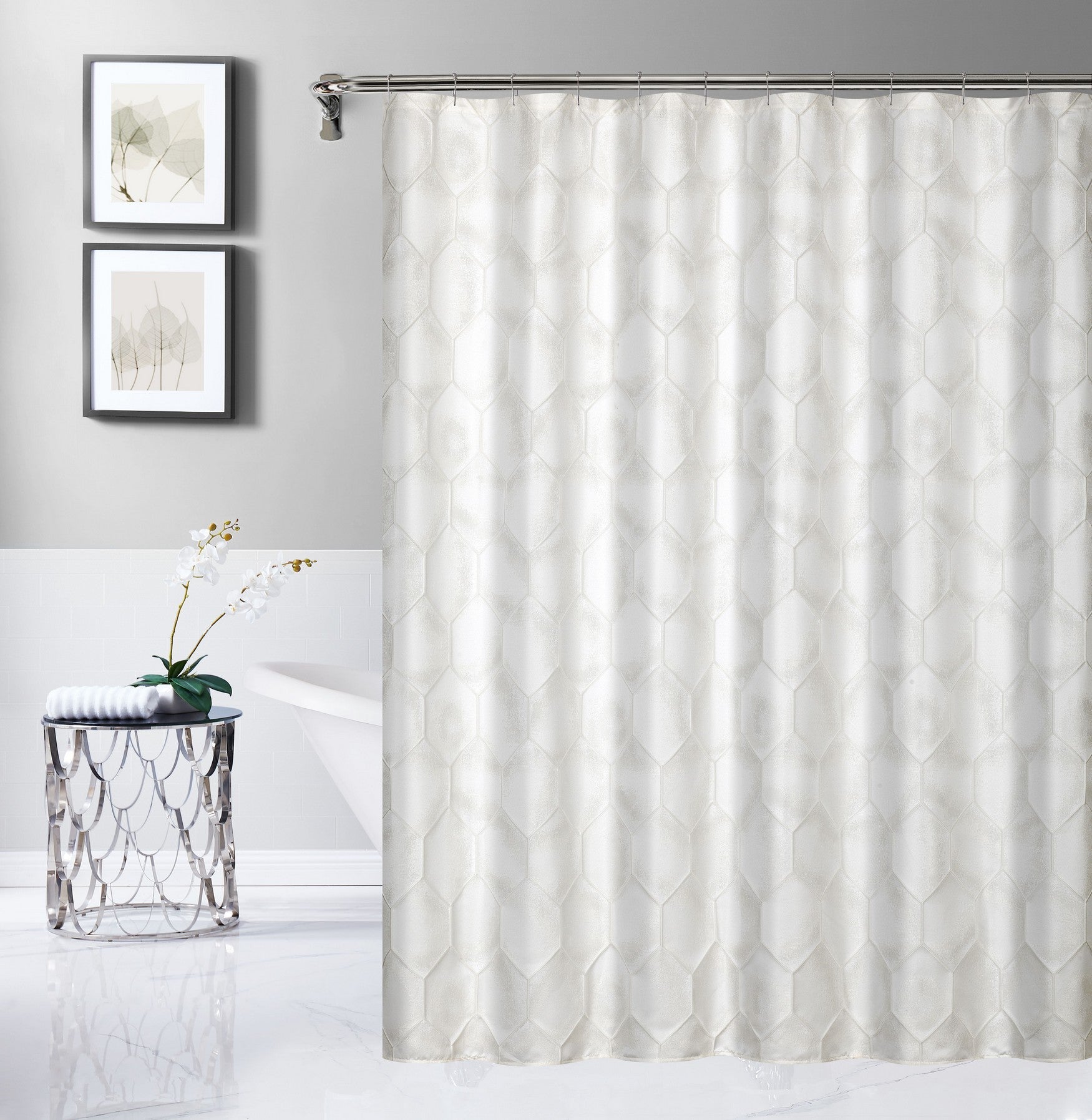  Dainty Home Tiles Shower Curtain - White - Bonton