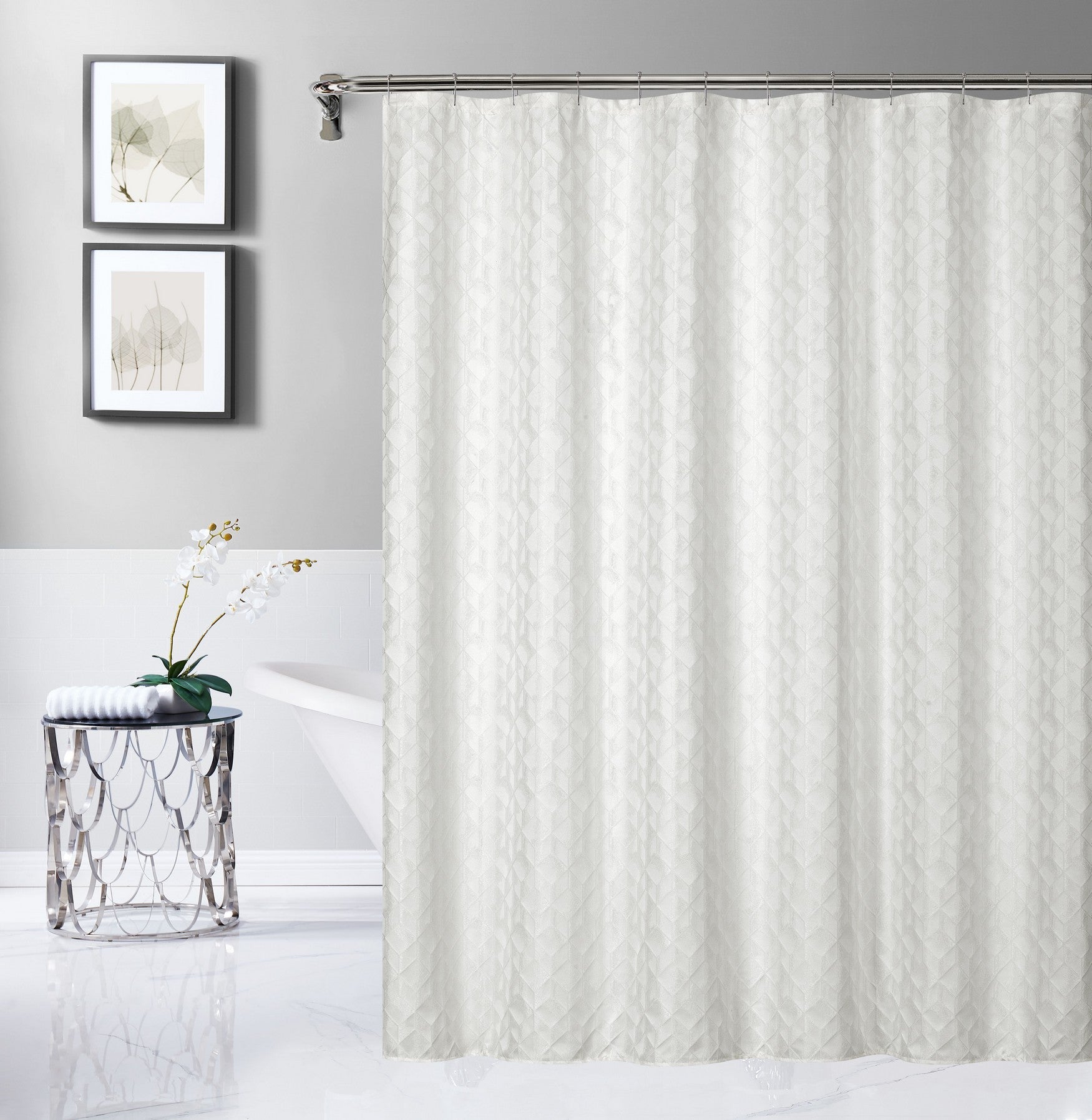  Dainty Home Topaz Shower Curtain - White - Bonton