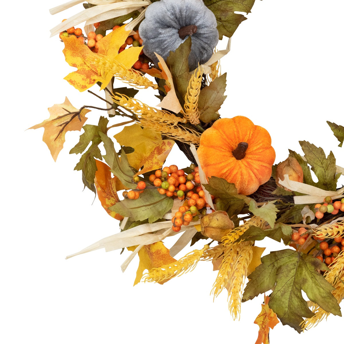  Northlight Velvet Pumpkins and Wheat Artificial Fall Harvest Wreath - 24-Inch  Unlit - Default Title - Bonton