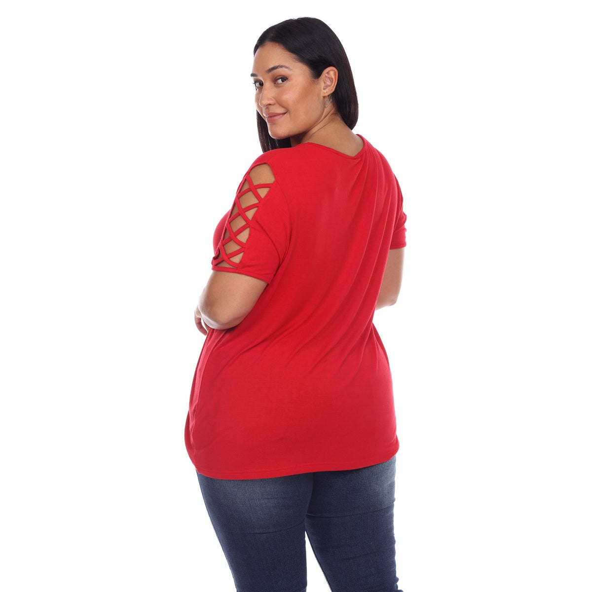  White Mark Plus Size Keyhole Neck Cutout Short Sleeve Top - 1X - Bonton