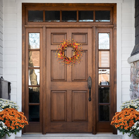 Berries and Apples Foliage Twig Artificial Thanksgiving Wreath - 18-Inch  Unlit
