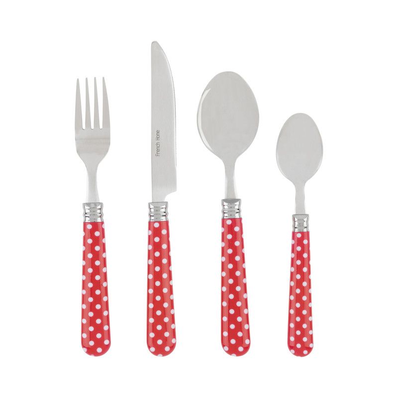  French Home Bistro Picnic Polka Dot Flatware Set - Red and White - Bonton