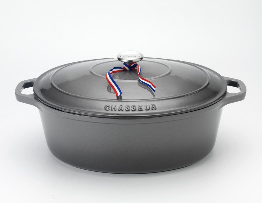  Chasseur French Enameled 3.8 Qt Cast Iron Oval Dutch Oven - Caviar Grey - Bonton